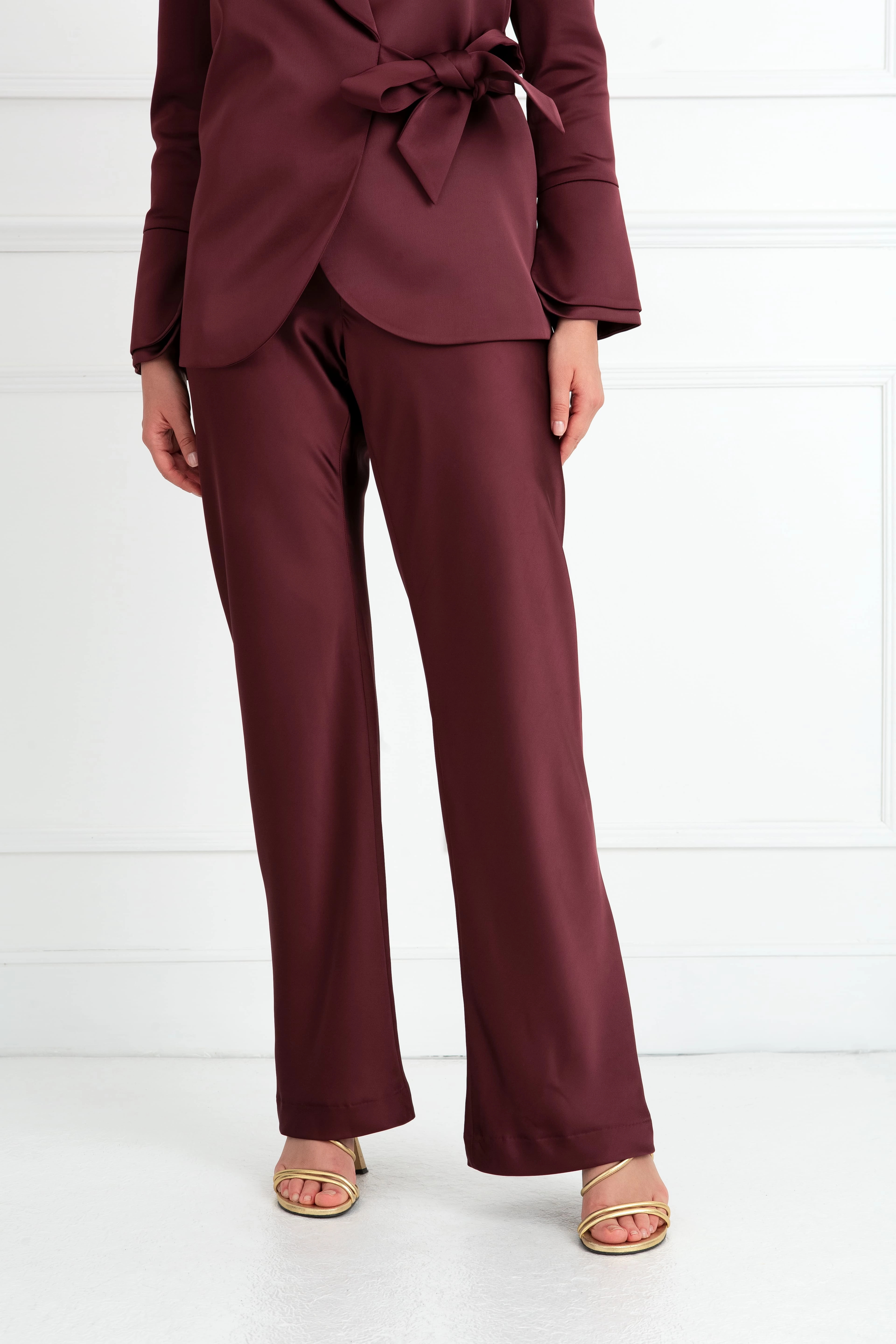 Natural Feel Clean Cut "The Sandra" - Satin Trousers Long (Plum)
