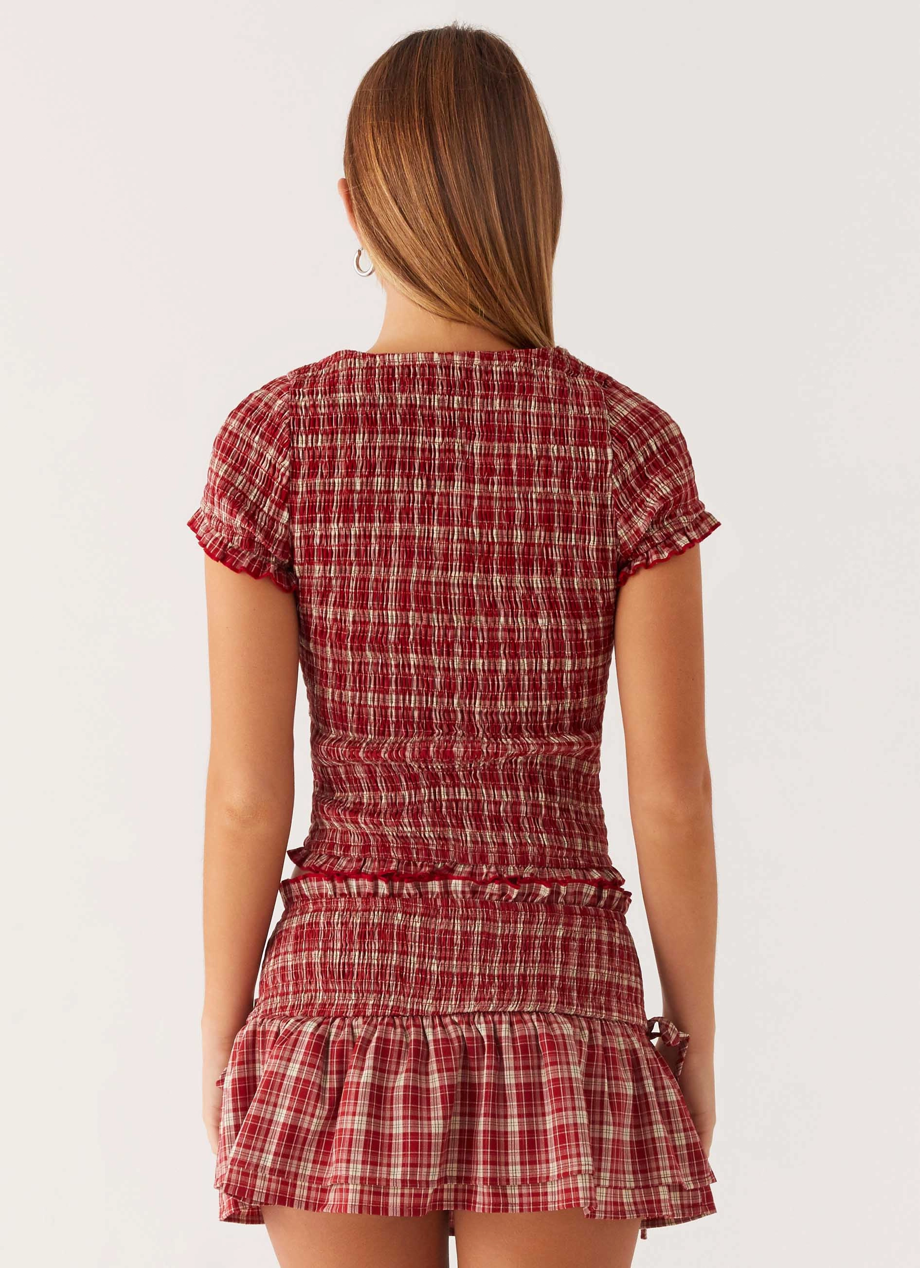 Lenore Mini Skirt - Ruby Check Sport Fit Clean Finish