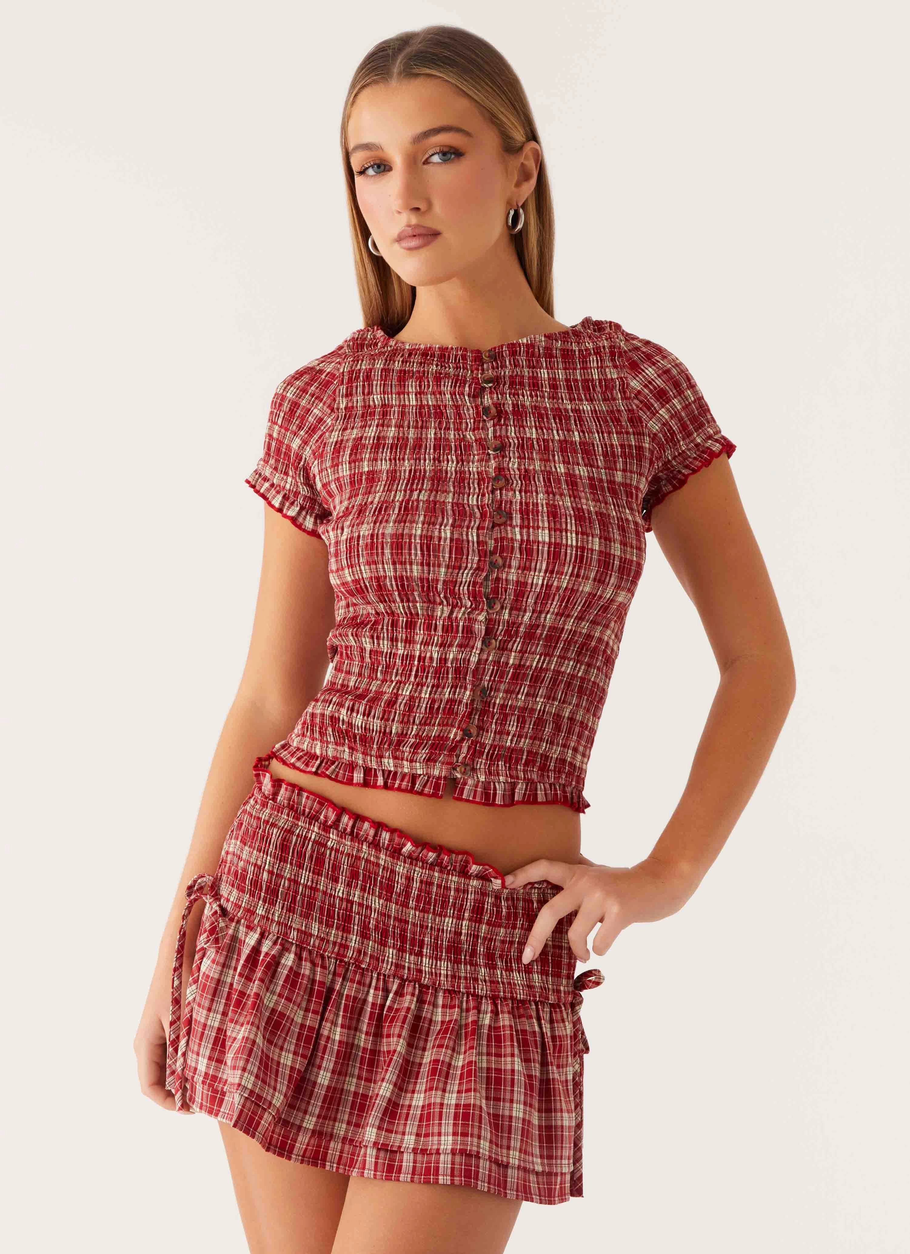 ReinforcedStitching Recycled Polyester Lenore Mini Skirt - Ruby Check