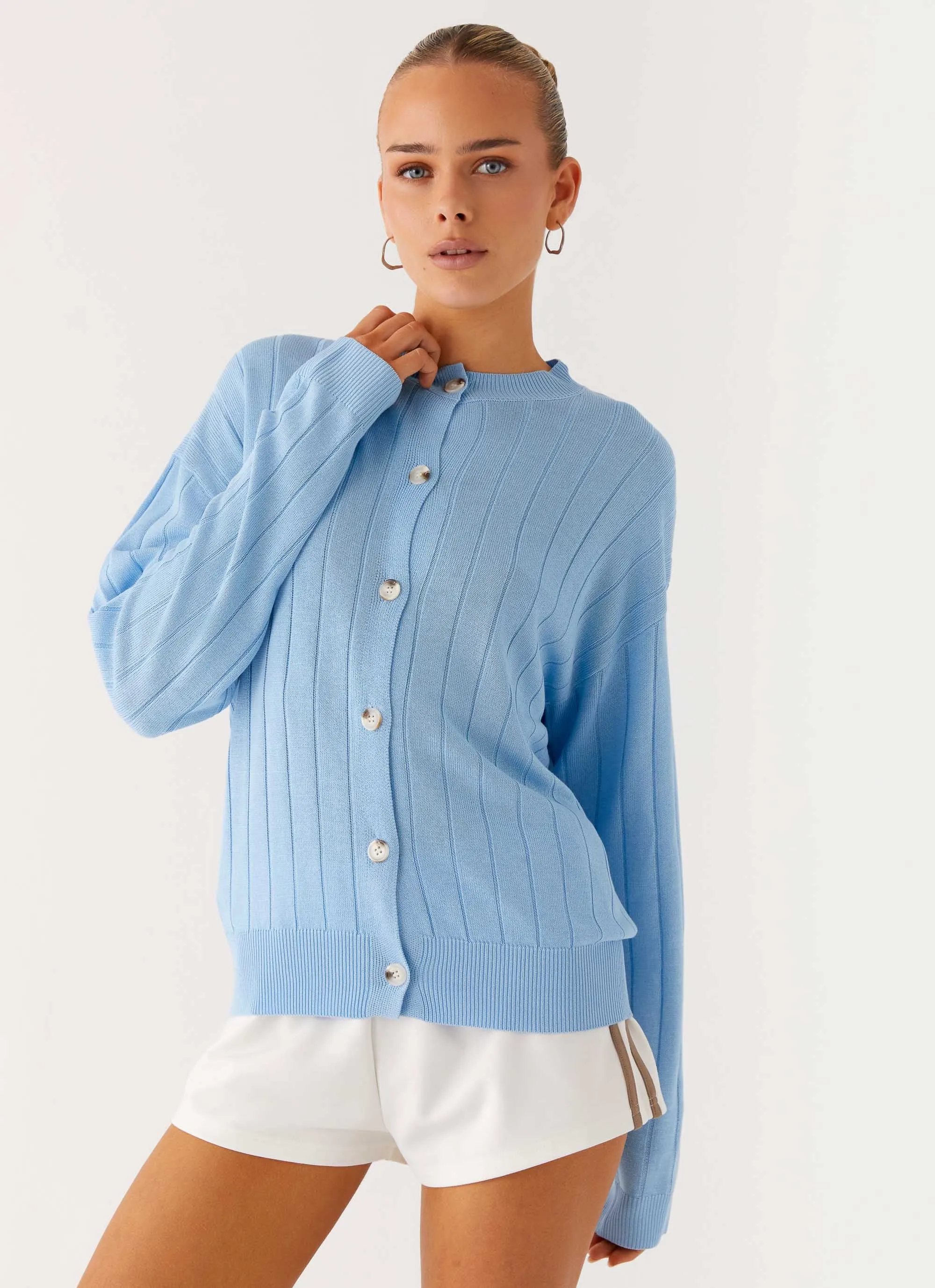 ReflectiveTrimDetails Elasticated Trim Leo Oversized Cardigan - Sky Blue