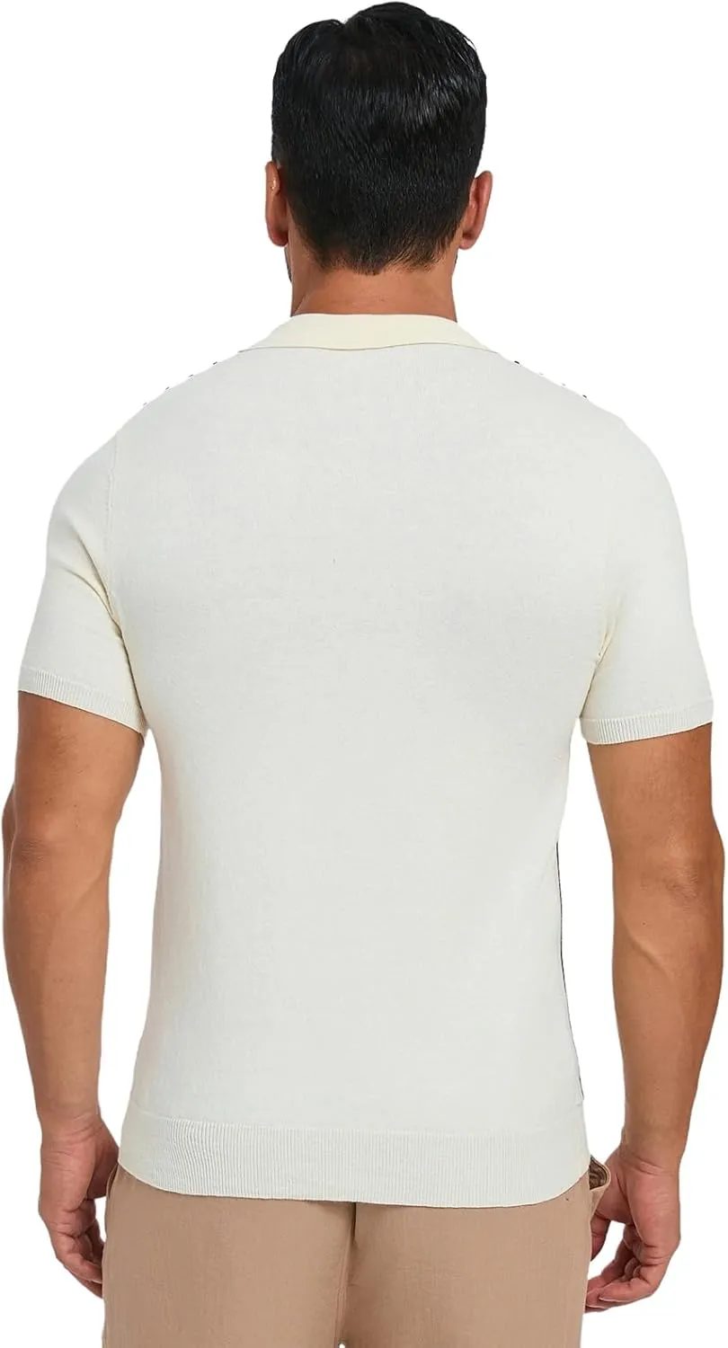 Les umes Men's Knit Polo Shirts Short Sleeve Button Down Shirts Striped Summer Beach Casual Shirt