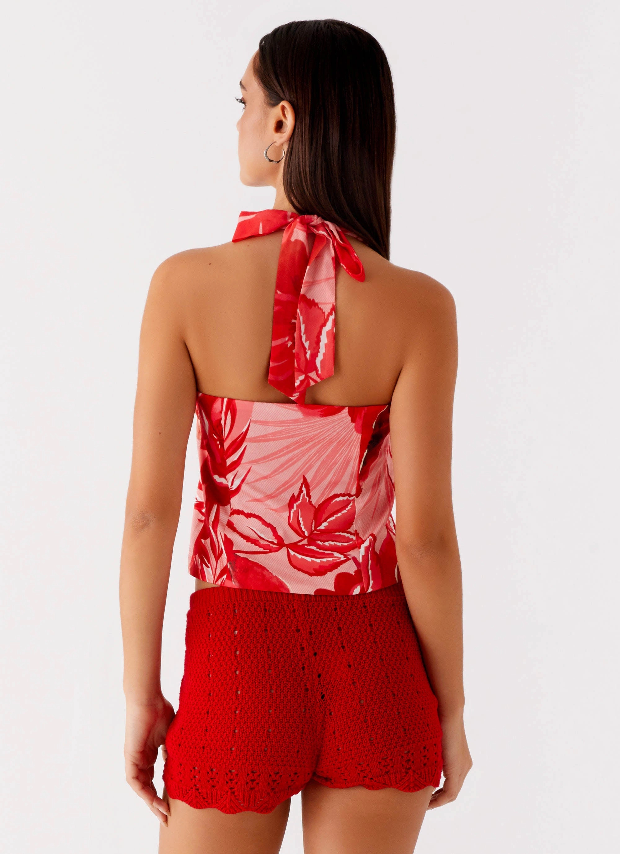 Lets Pretend Halterneck Top - Sicily Sunsets Print Tapered Side Panels