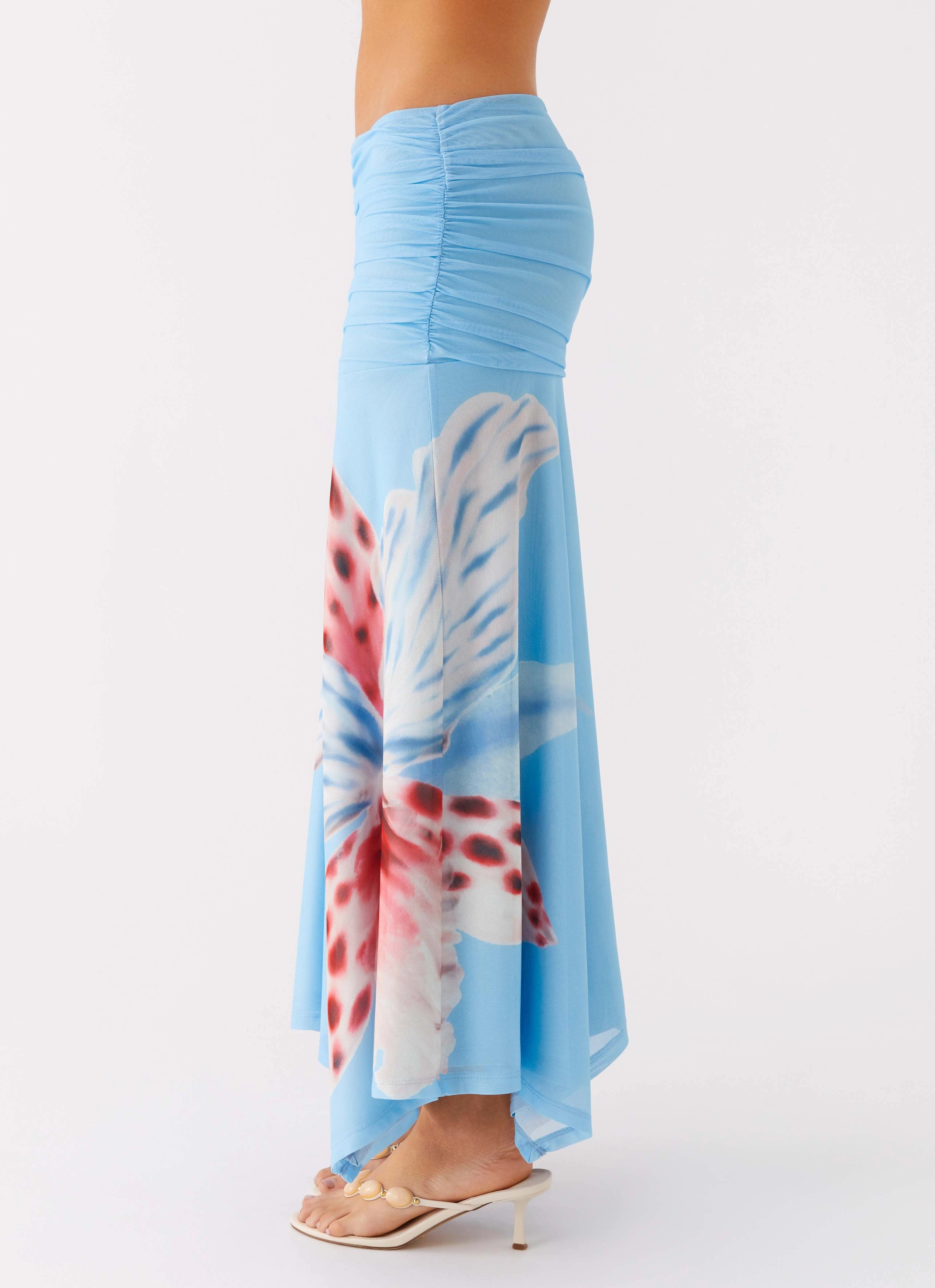 All Day Comfort Fit Tagless Design Liana Ruched Maxi Skirt - Deep Sea Bloom