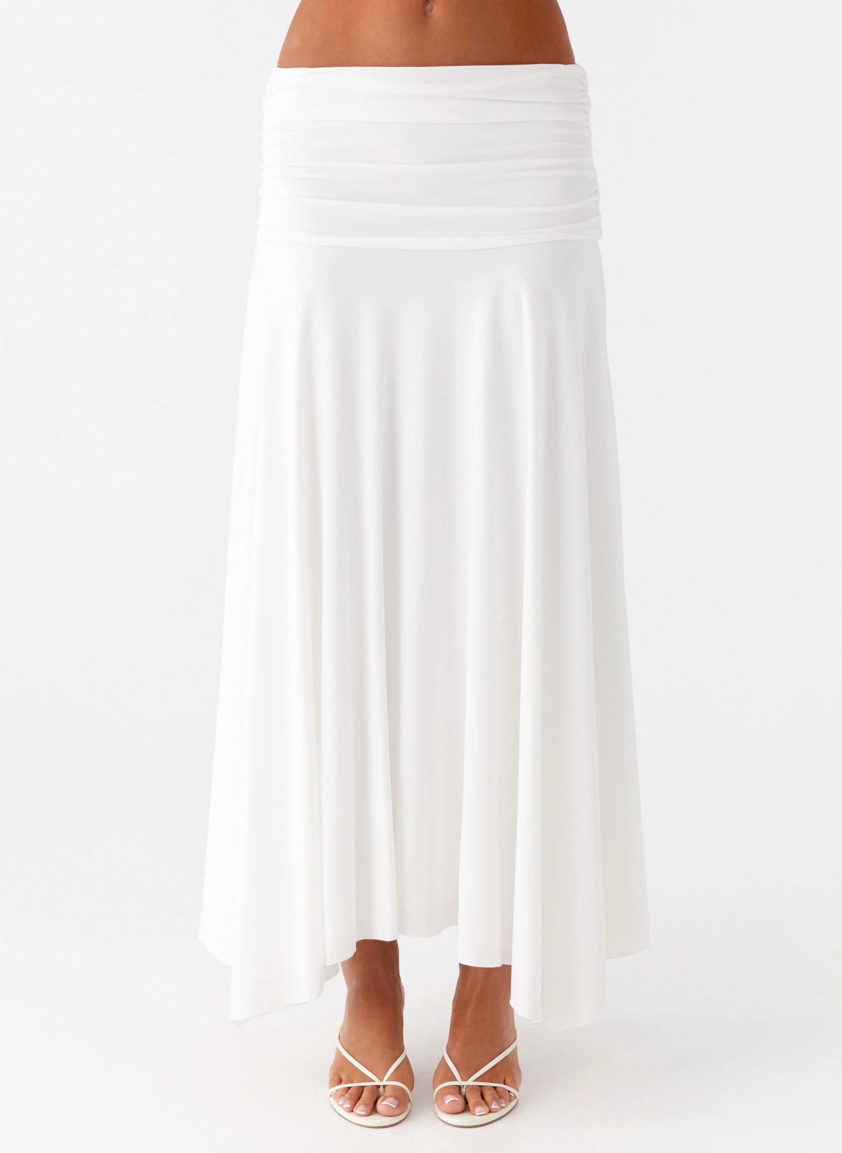 Liana Ruched Maxi Skirt - White Fresh Look Non Restrictive Fit
