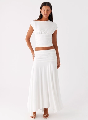 Tiered Design Liana Ruched Maxi Skirt - White