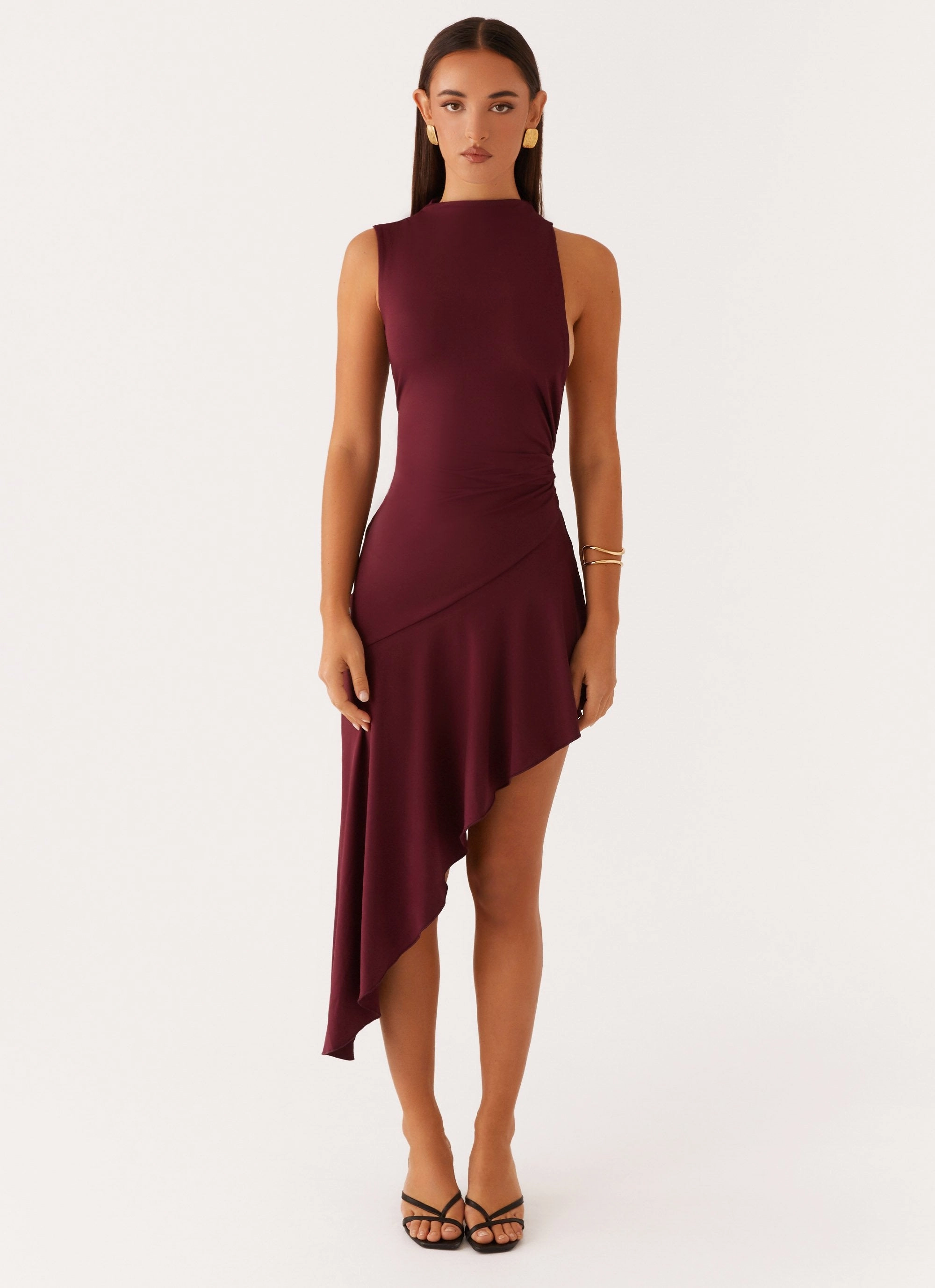 Simple Form Stylish Mood Venetia Asymmetric Maxi Dress - Deep Maroon