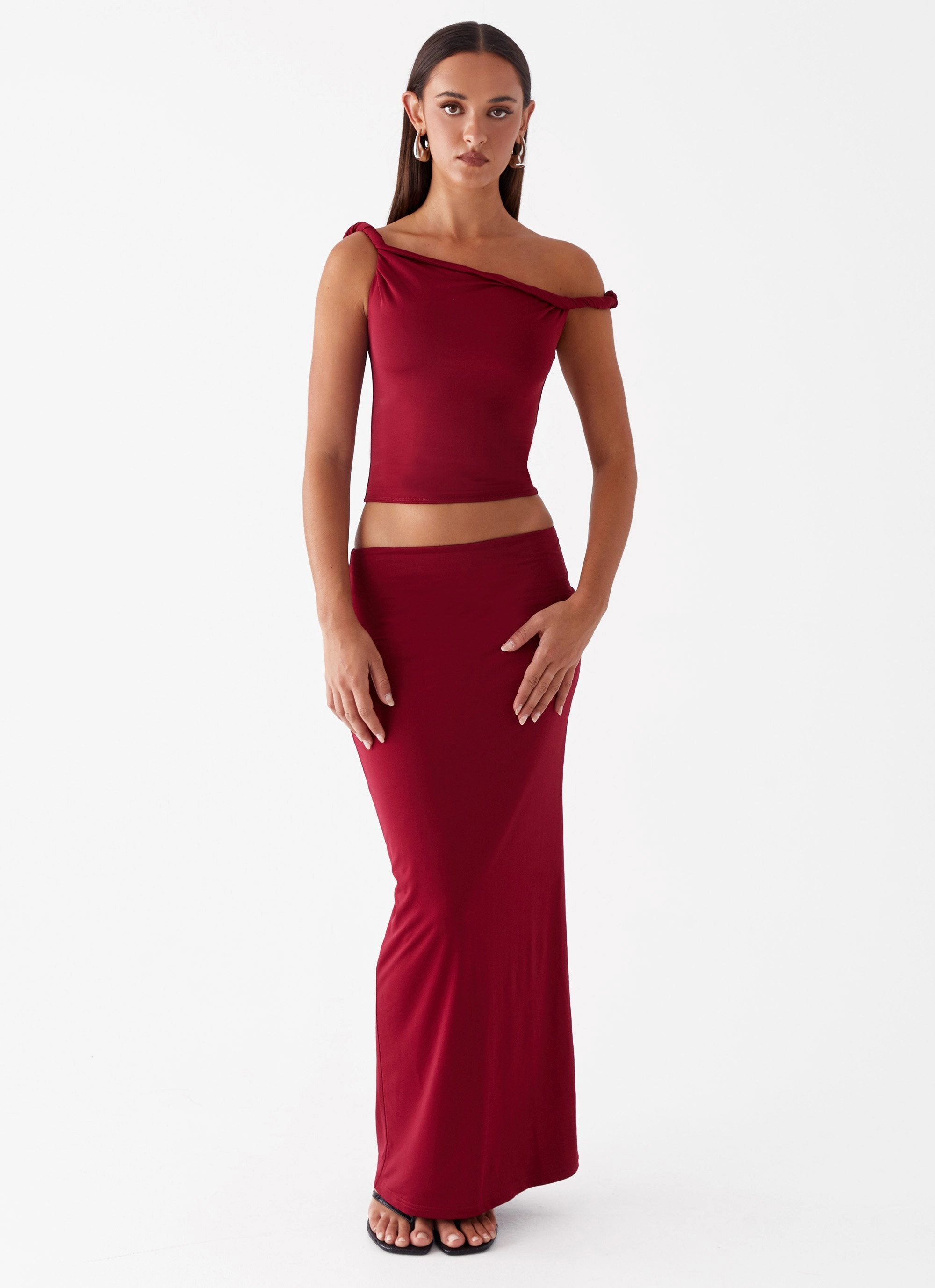 Water Resistant Senior Style Solace Soul Maxi Skirt - Maroon