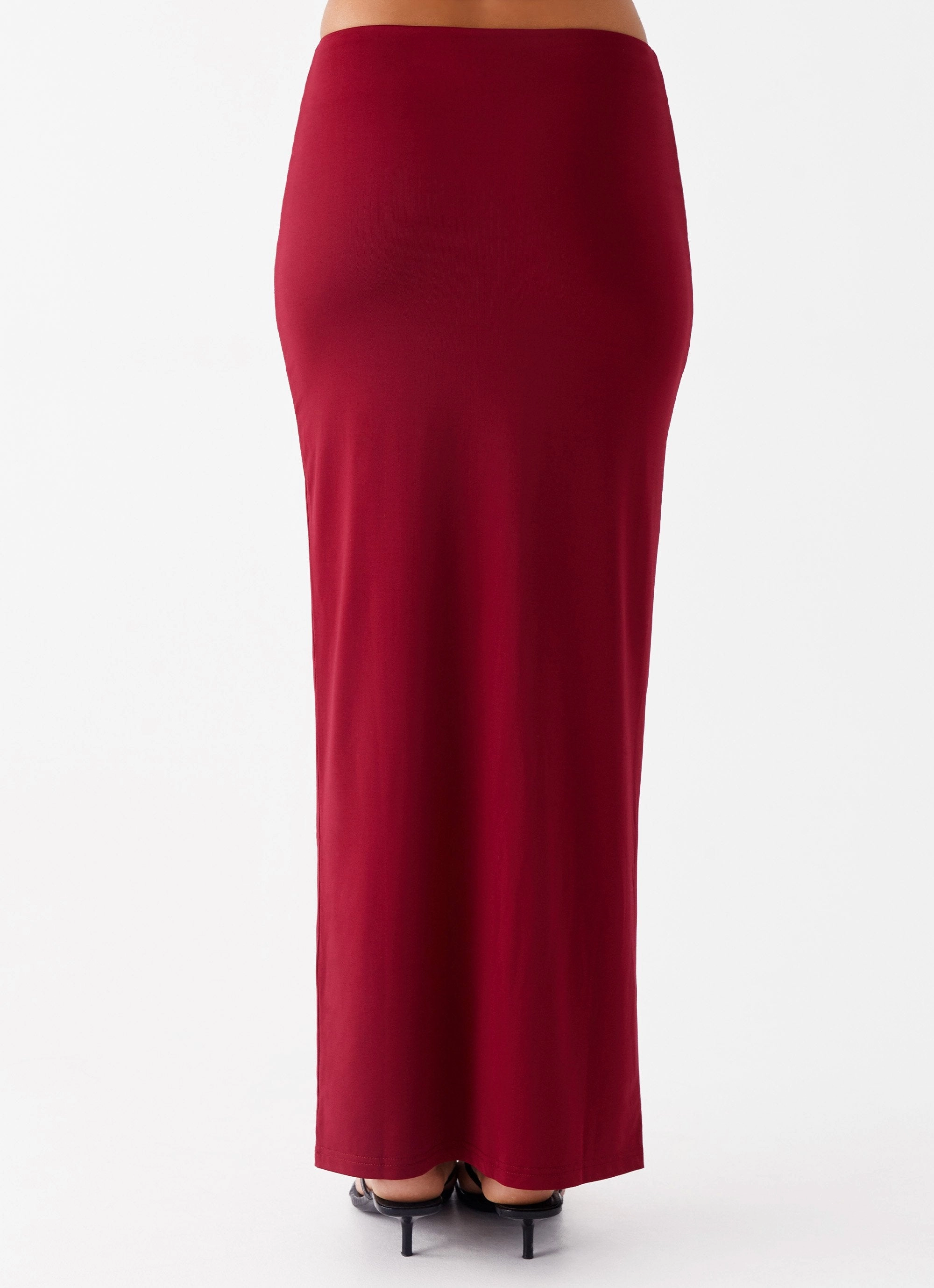 Solace Soul Maxi Skirt - Maroon Leg Elongating