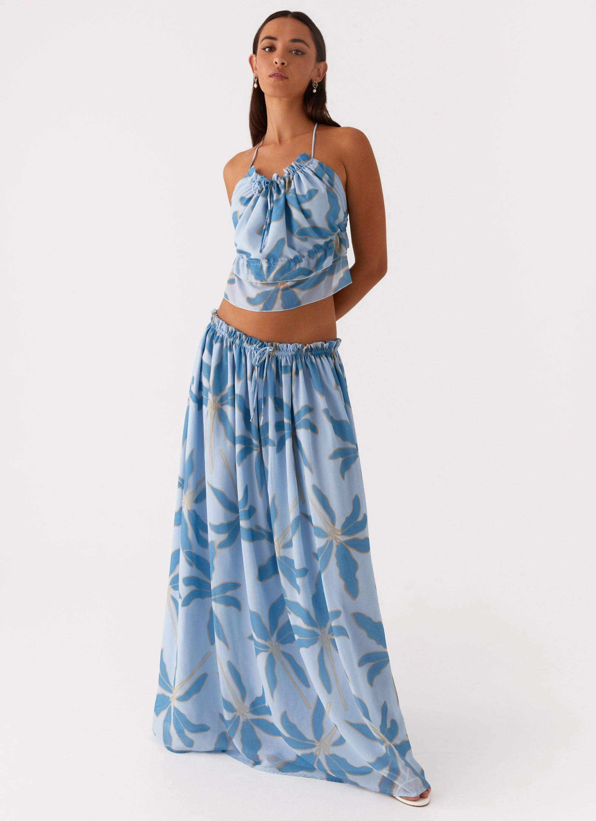 Zaya Maxi Skirt - Opulent Blue Gather Details Non see through