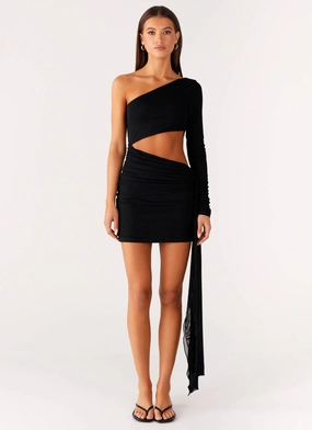 Wrapped Asymmetrical Mesh Dress - Black Flexible Design