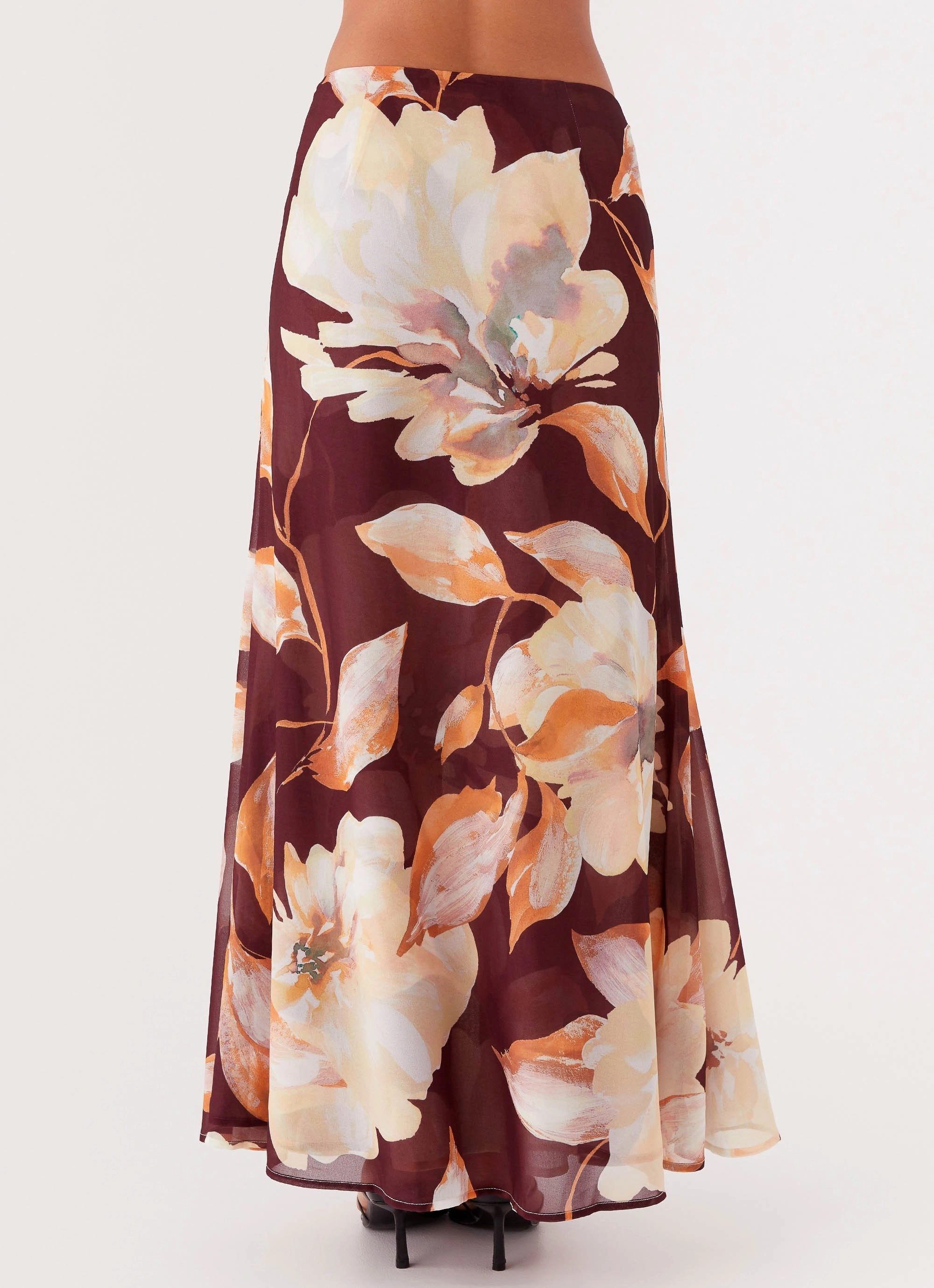 Fresh Texture Outfit Essence Camellia Maxi Skirt - Brown Floral