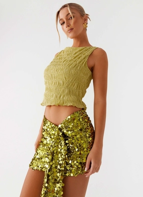 Lights On Sequin Mini Skirt - Olive Evening Outing