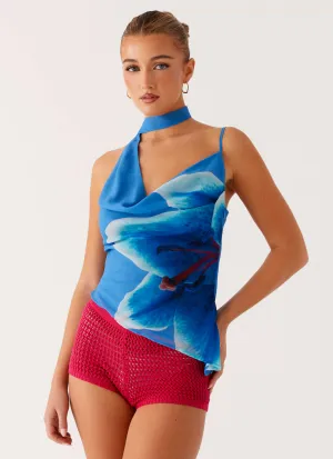 AntiSnag Fabric Loose Sweater Andrina Cowl Neck Top - Oceania Bloom