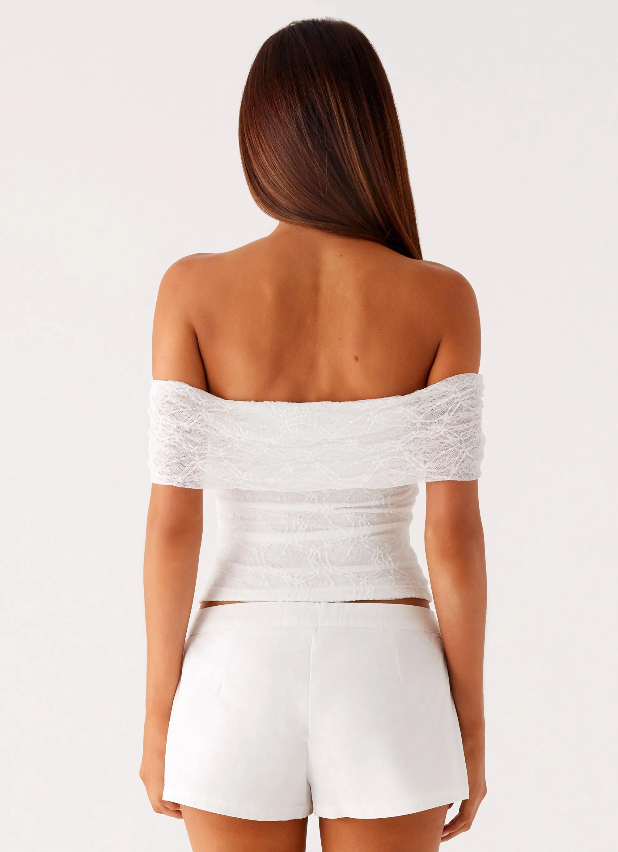 Tabby Off Shoulder Top - White Reflective accents