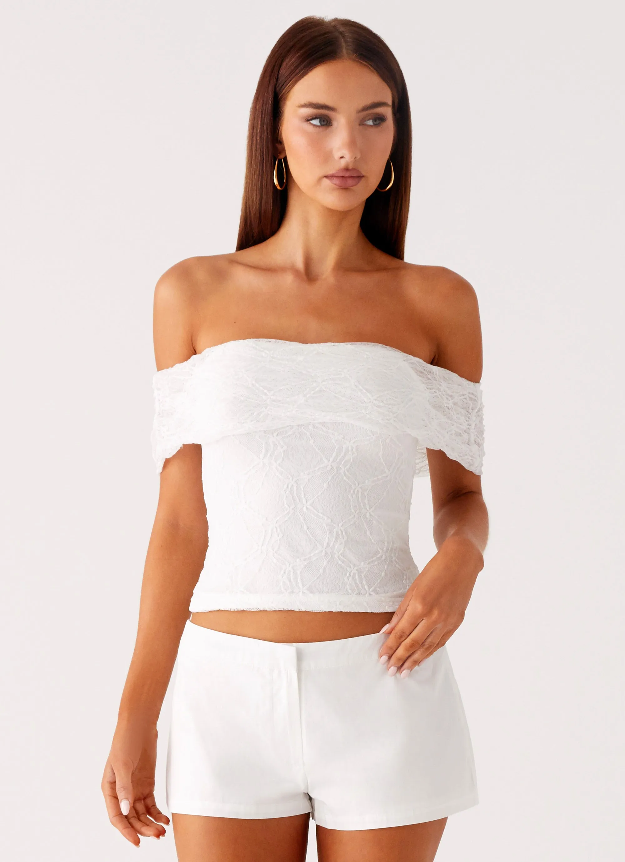 AntiPill Finish Tabby Off Shoulder Top - White