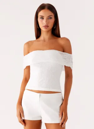 Breathable Construction Tabby Off Shoulder Top - White