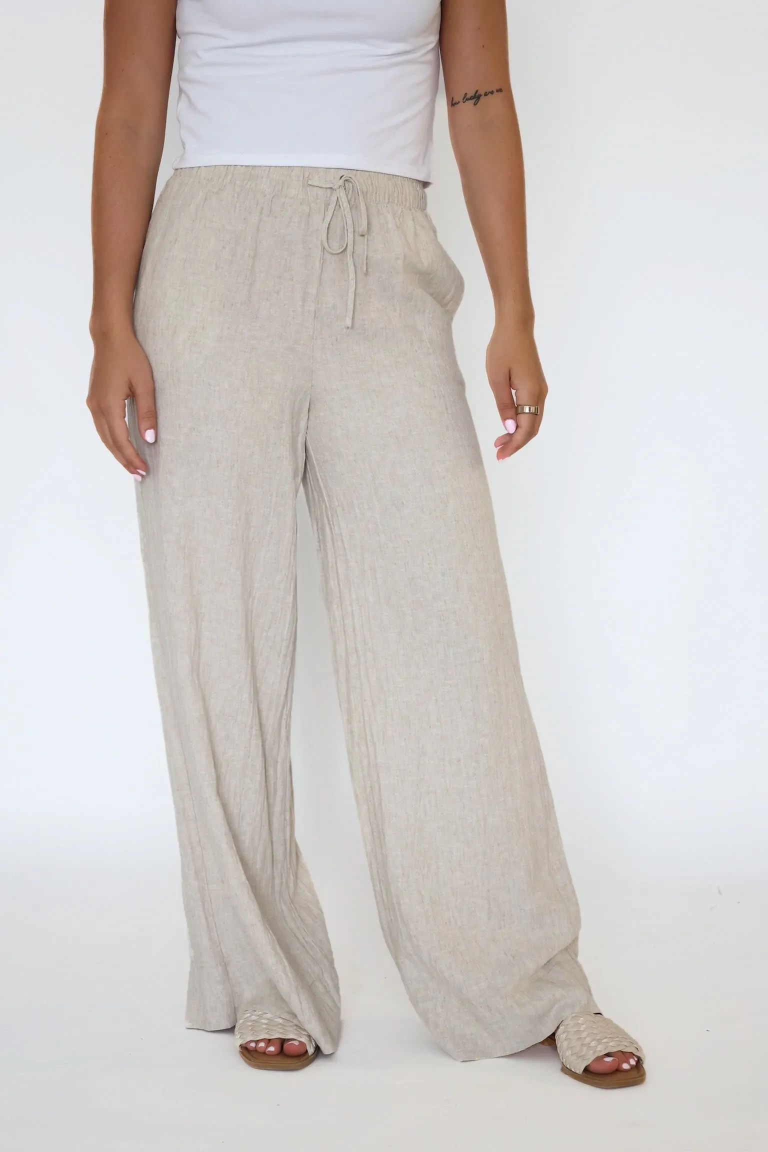 Henri Linen Pant - Flax Classic Cut Flat Lock Stitching