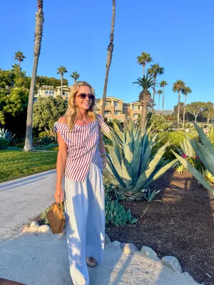 Versatile Fashion MASONS DAUGHTER | Lily Scarf Top, Blue & Burgundy Striped