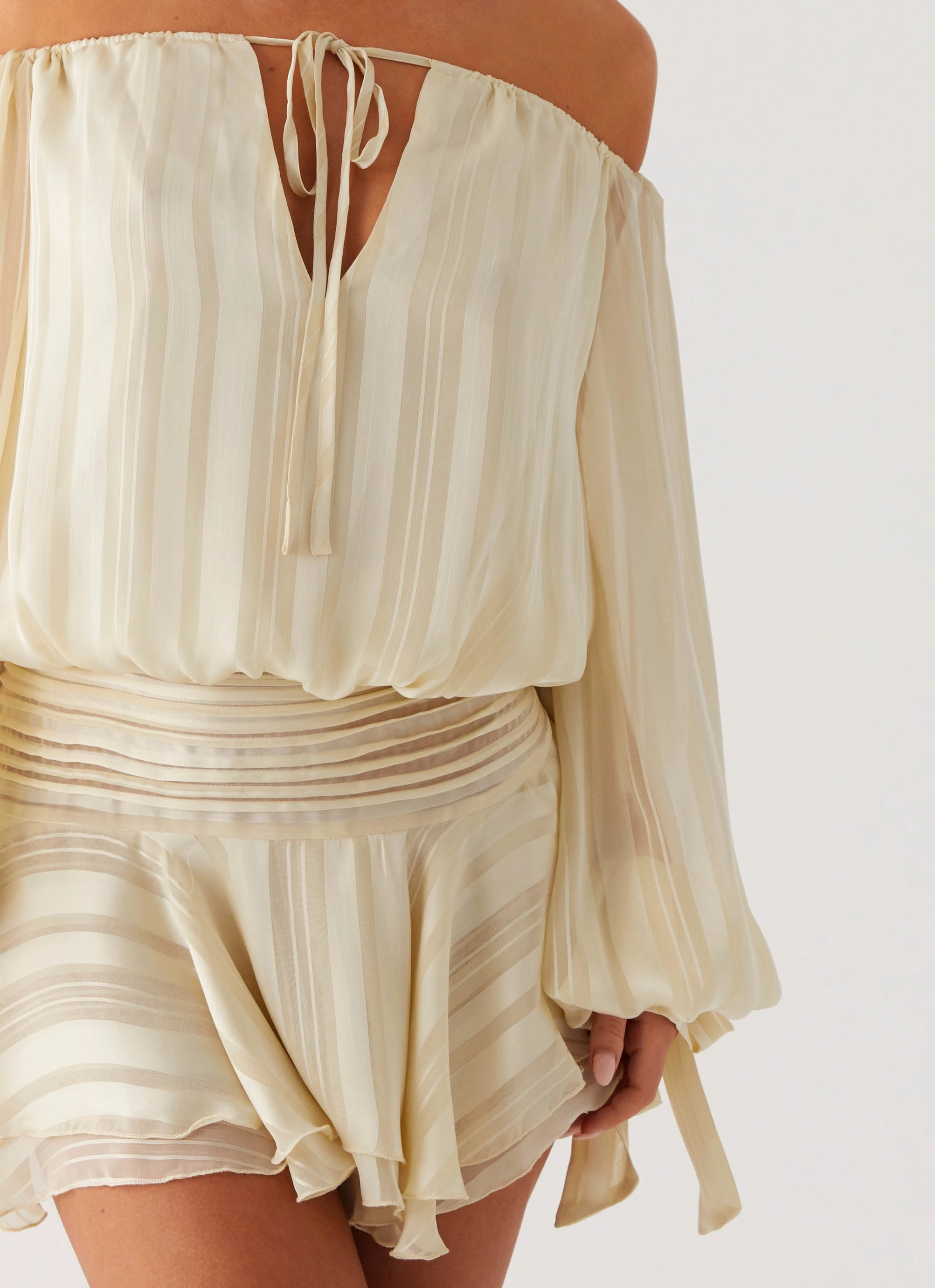 Buckle-Detail Eira Balloon Sleeve Mini Dress - Ivory