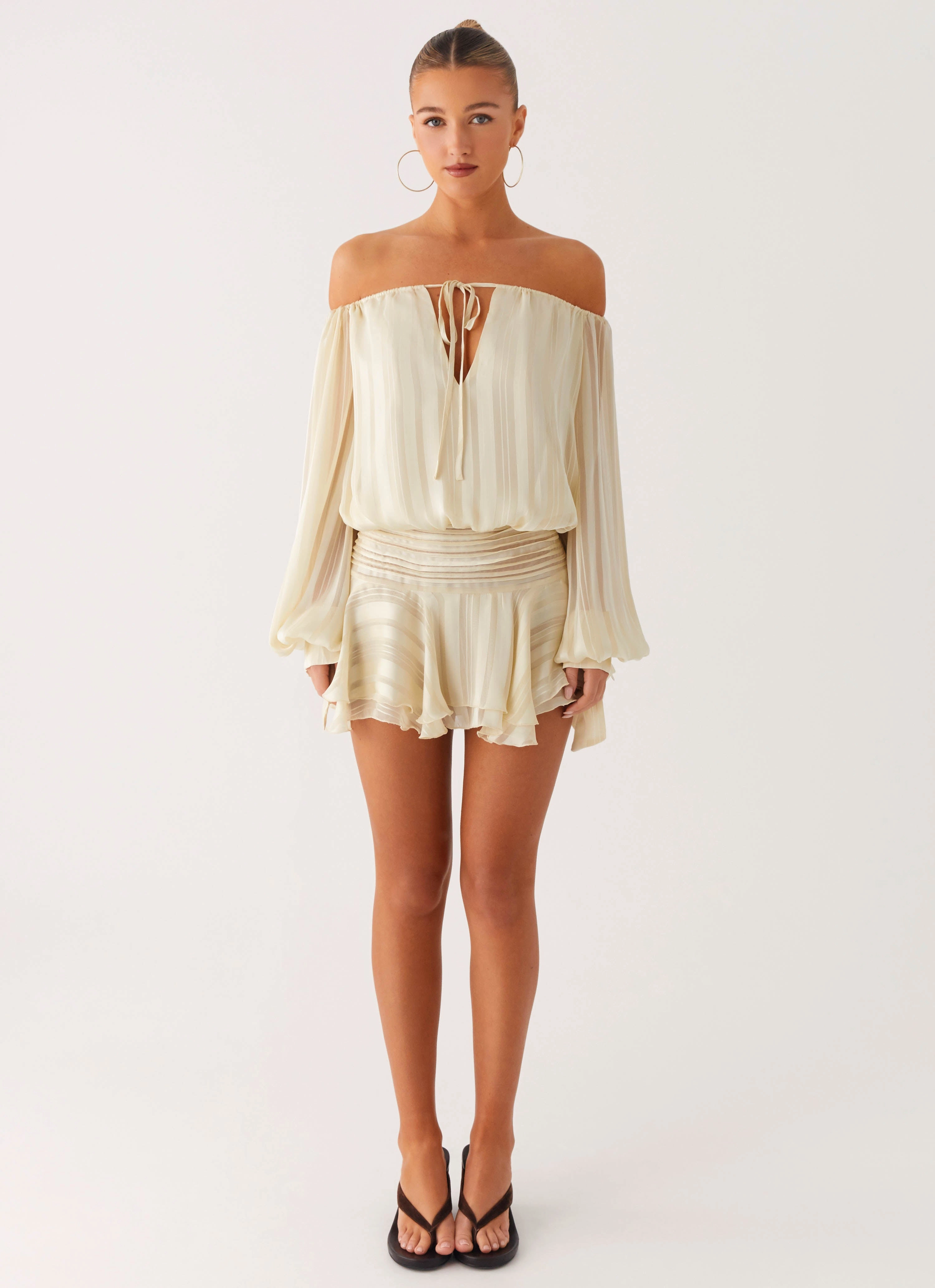 Eira Balloon Sleeve Mini Dress - Ivory Essential Layer