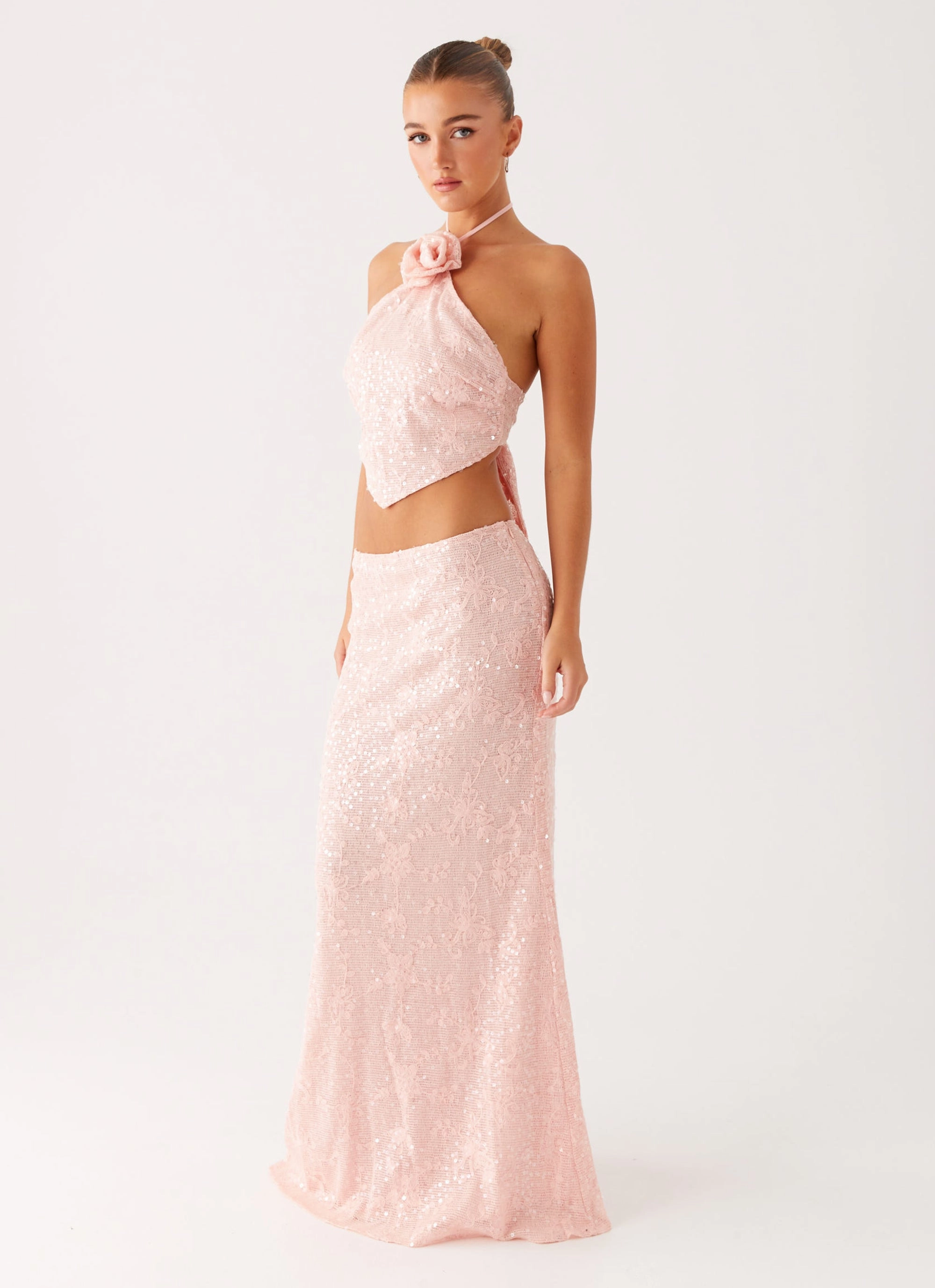 Sport Layer Raw edge Nico Sequin Maxi Skirt - Pink