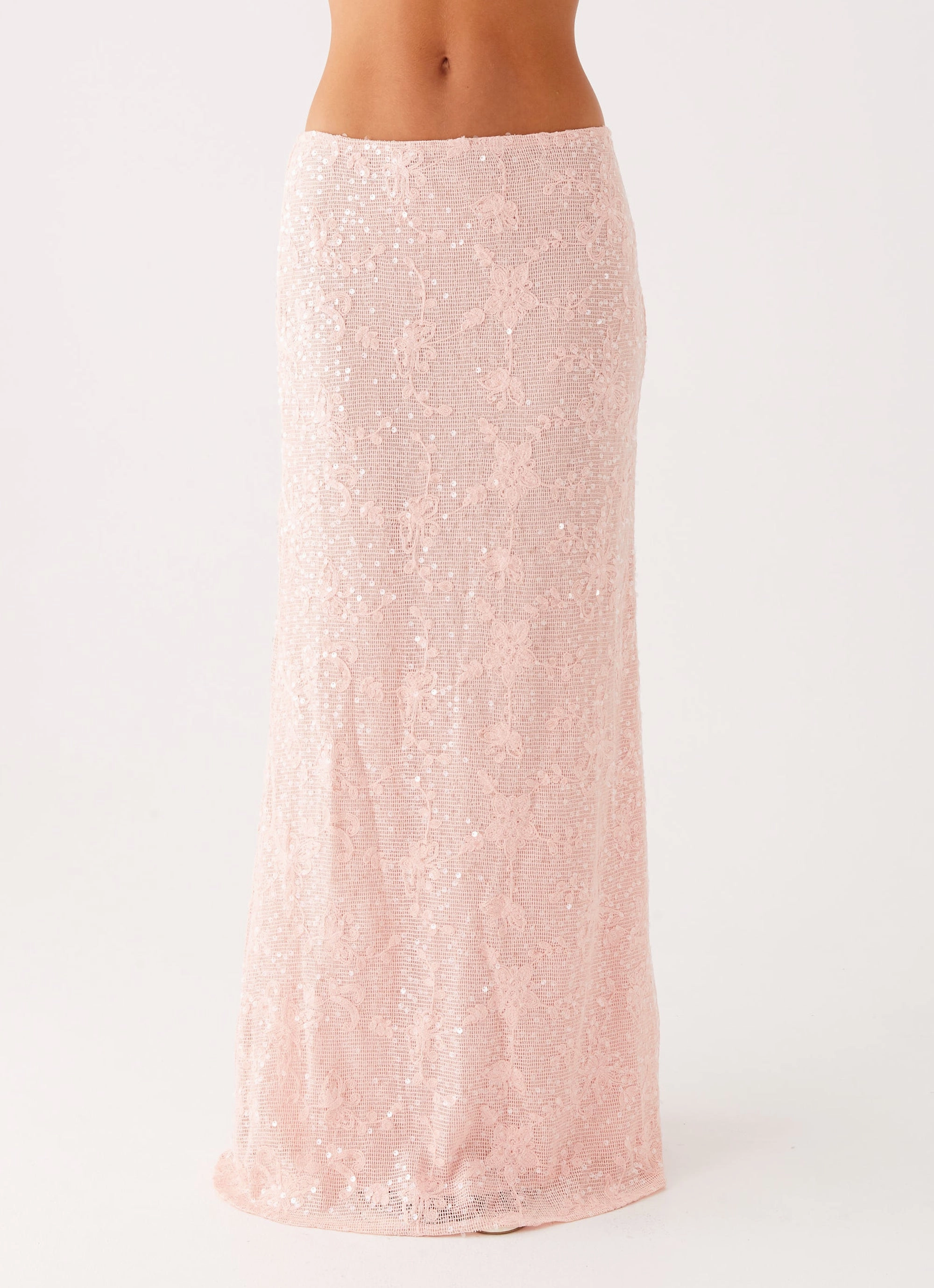 Nico Sequin Maxi Skirt - Pink Twill Weave Texture