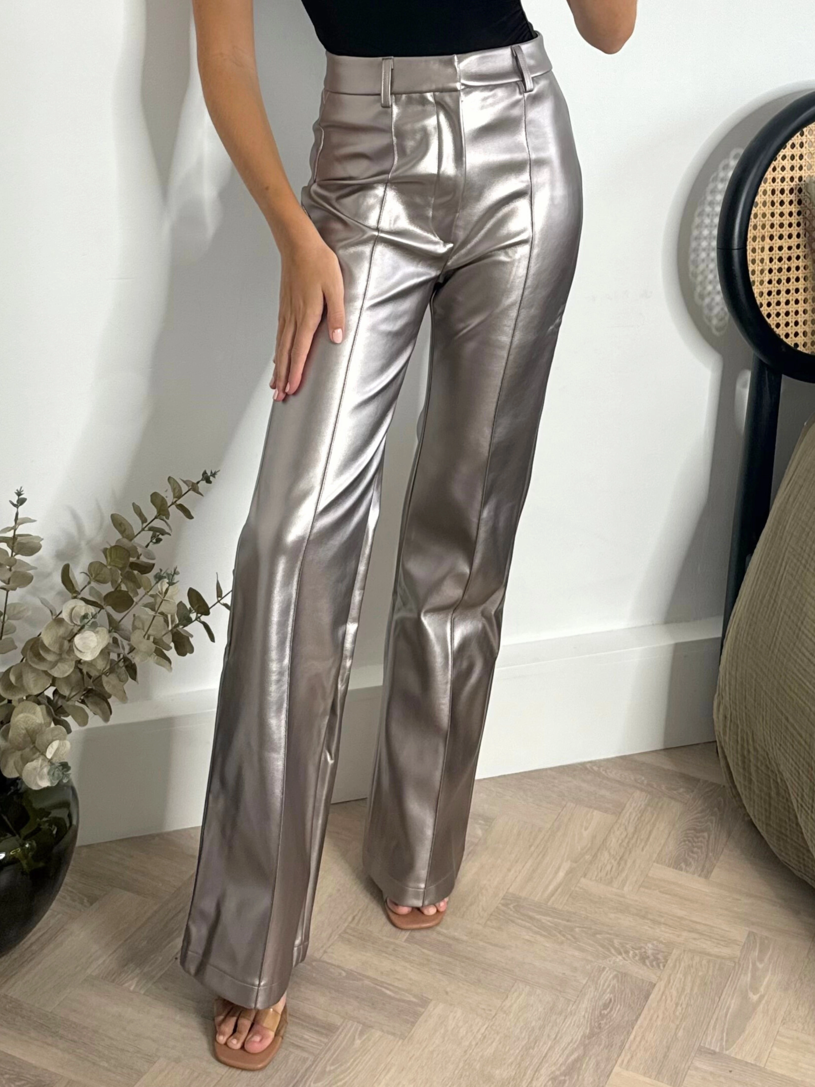 Quick Layering Alyssa PU Flare Trouser / Metallic