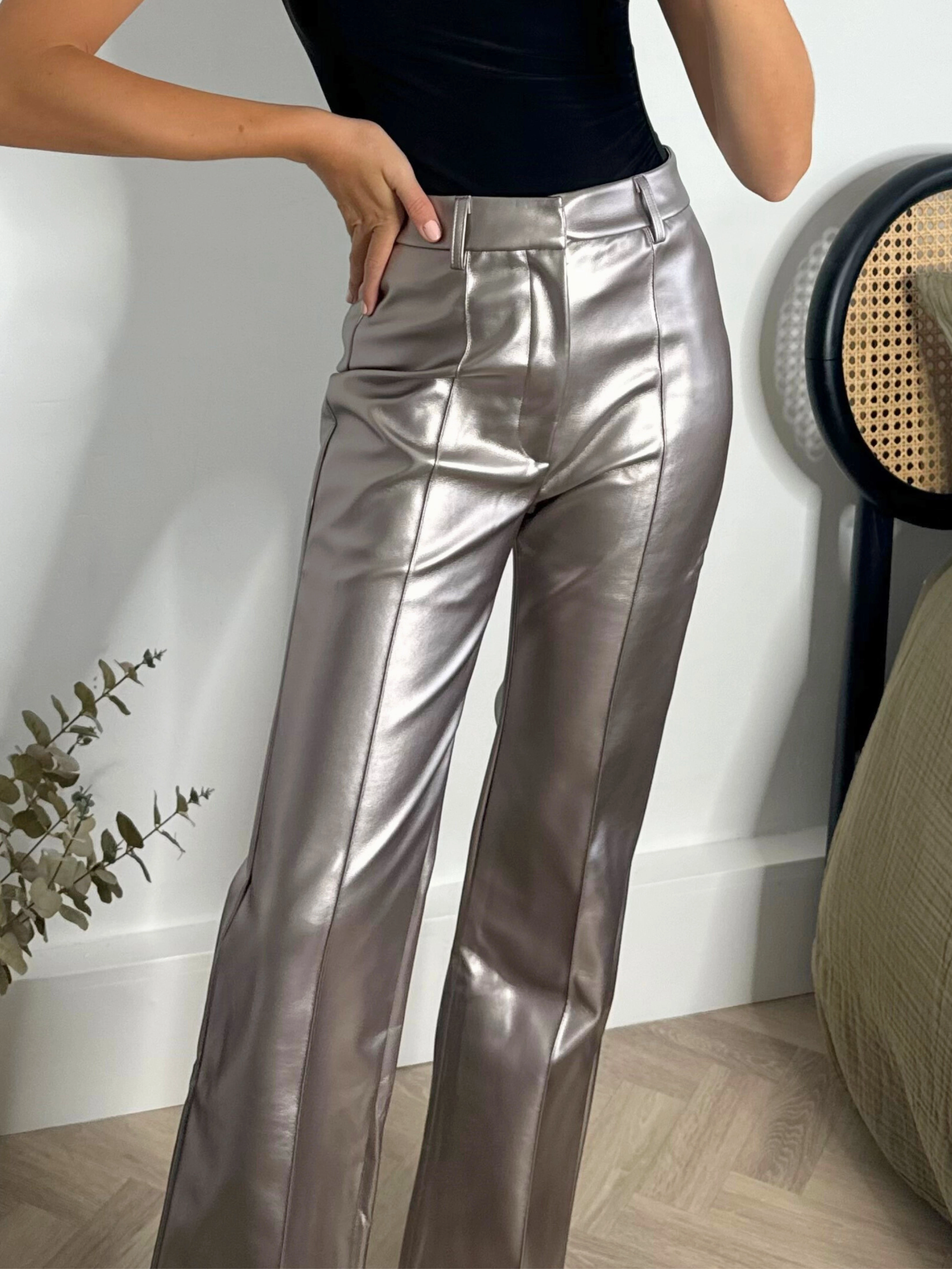 Alyssa PU Flare Trouser / Metallic Basic Style Tear Resistant