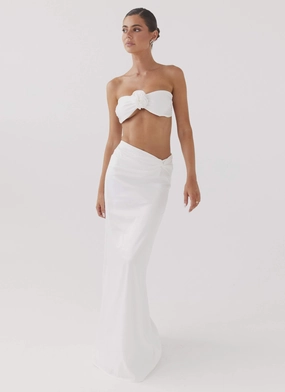 Sporty Edge Hidden Zipper Crescent Light Twist Maxi Skirt - Ivory