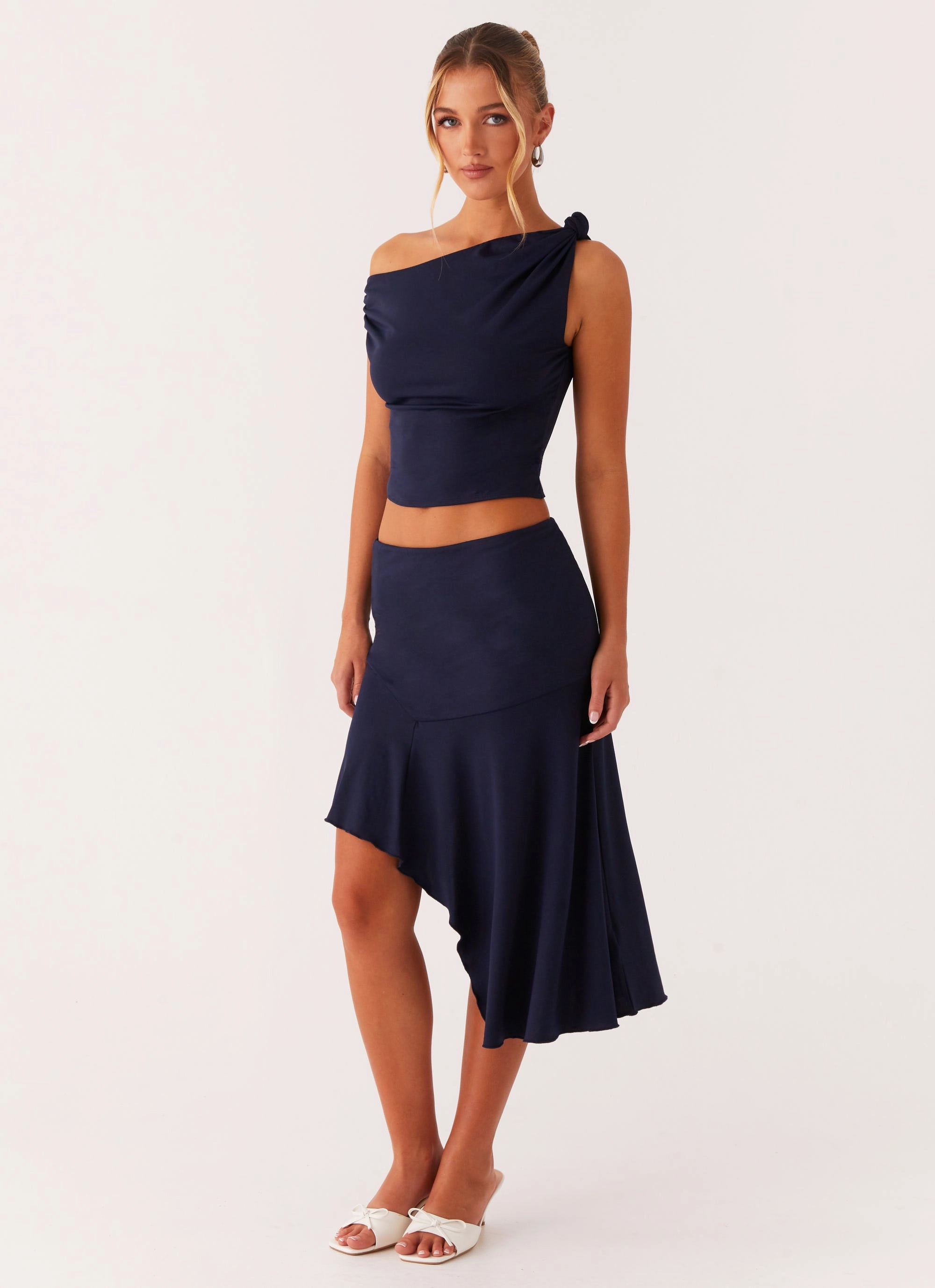 Viola Midi Skirt - Navy Wrinkle Resistant
