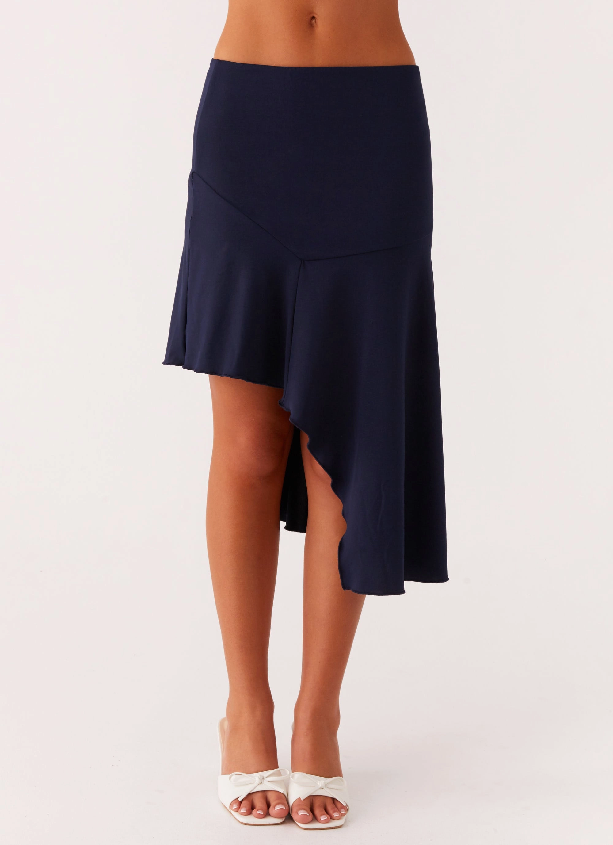 Viola Midi Skirt - Navy Fashion Pulse Striped Design
