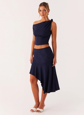 Viola Midi Skirt - Navy Wrinkle Resistant