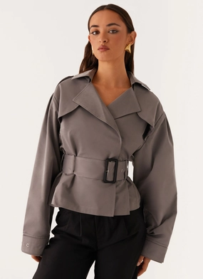 Boston Cropped Trench Coat - Charcoal Compression Fit Technology