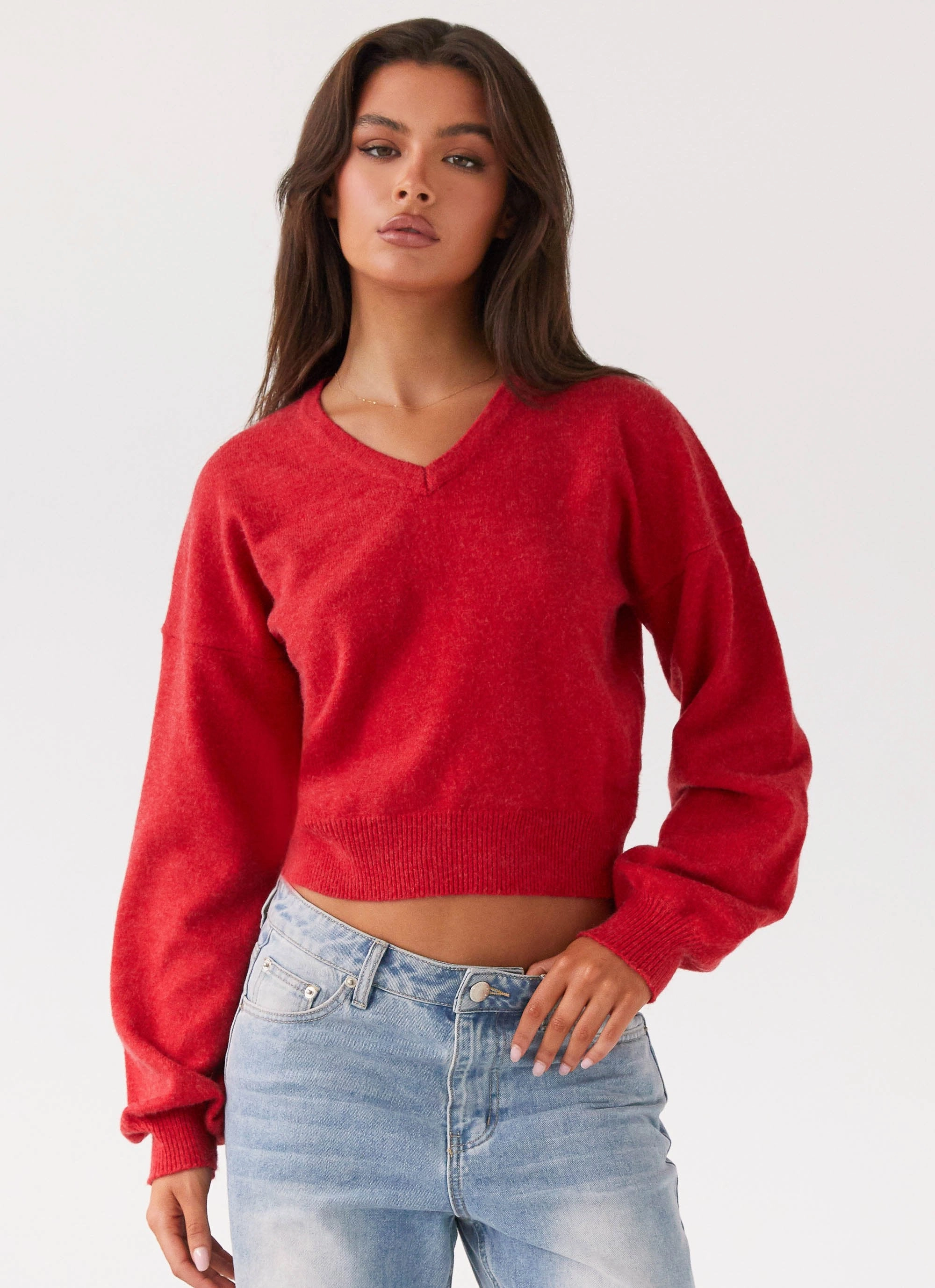 Deserve Me Knit Top - Cherry Multipurpose Layering Piece Fitted Blouse