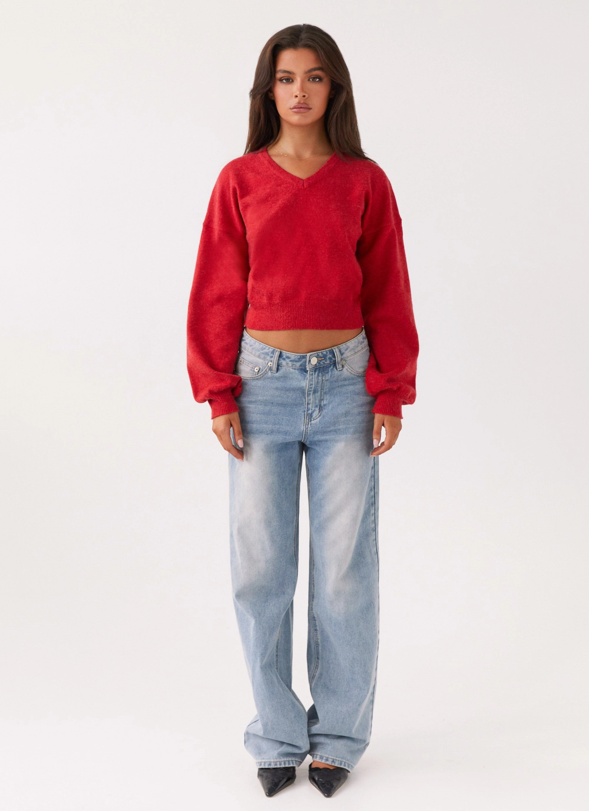 Flexible Waistband Deserve Me Knit Top - Cherry