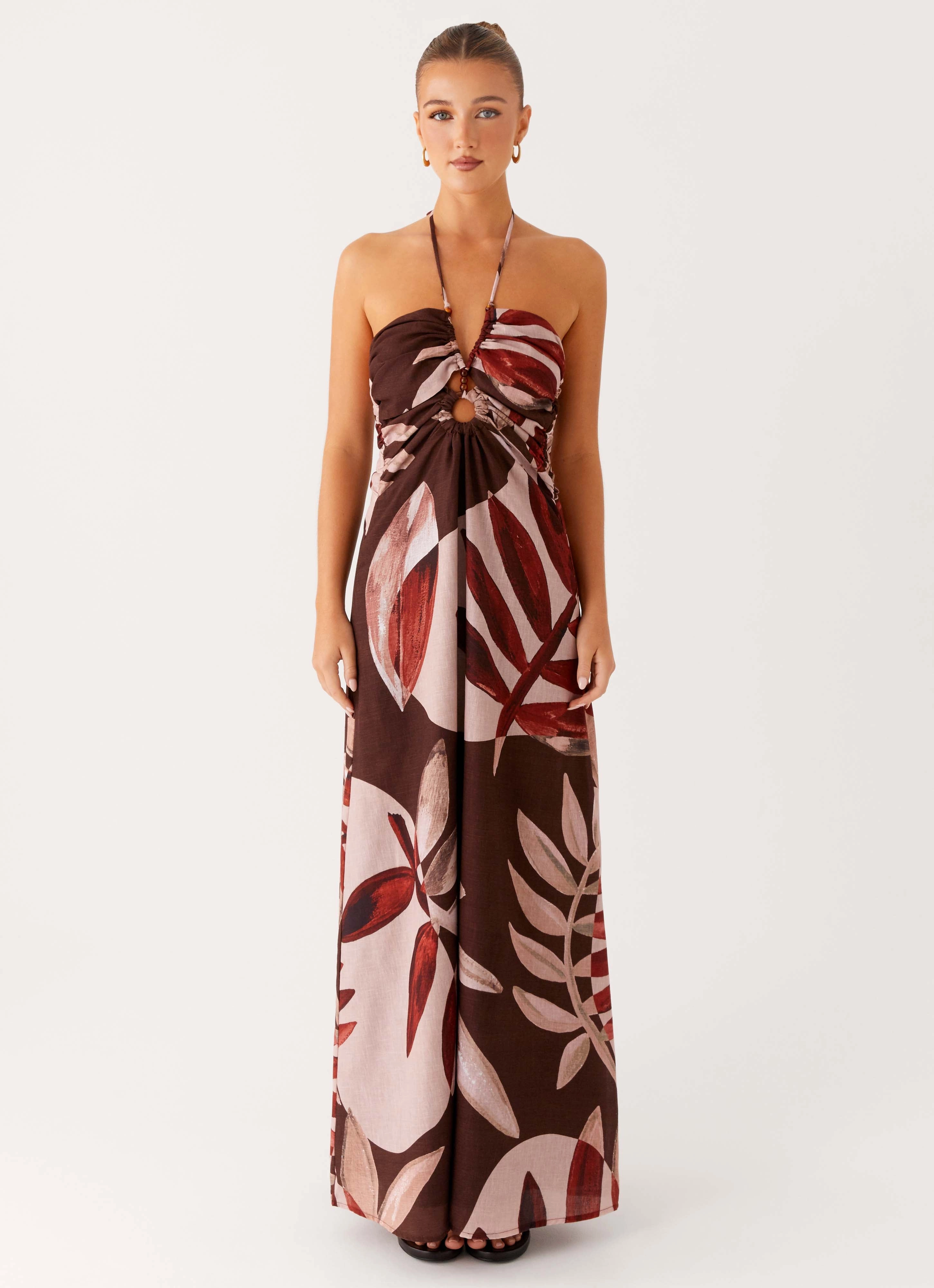 Ramona Linen Maxi Dress - Cinnamon Palm Artistic Flair Sharp Style