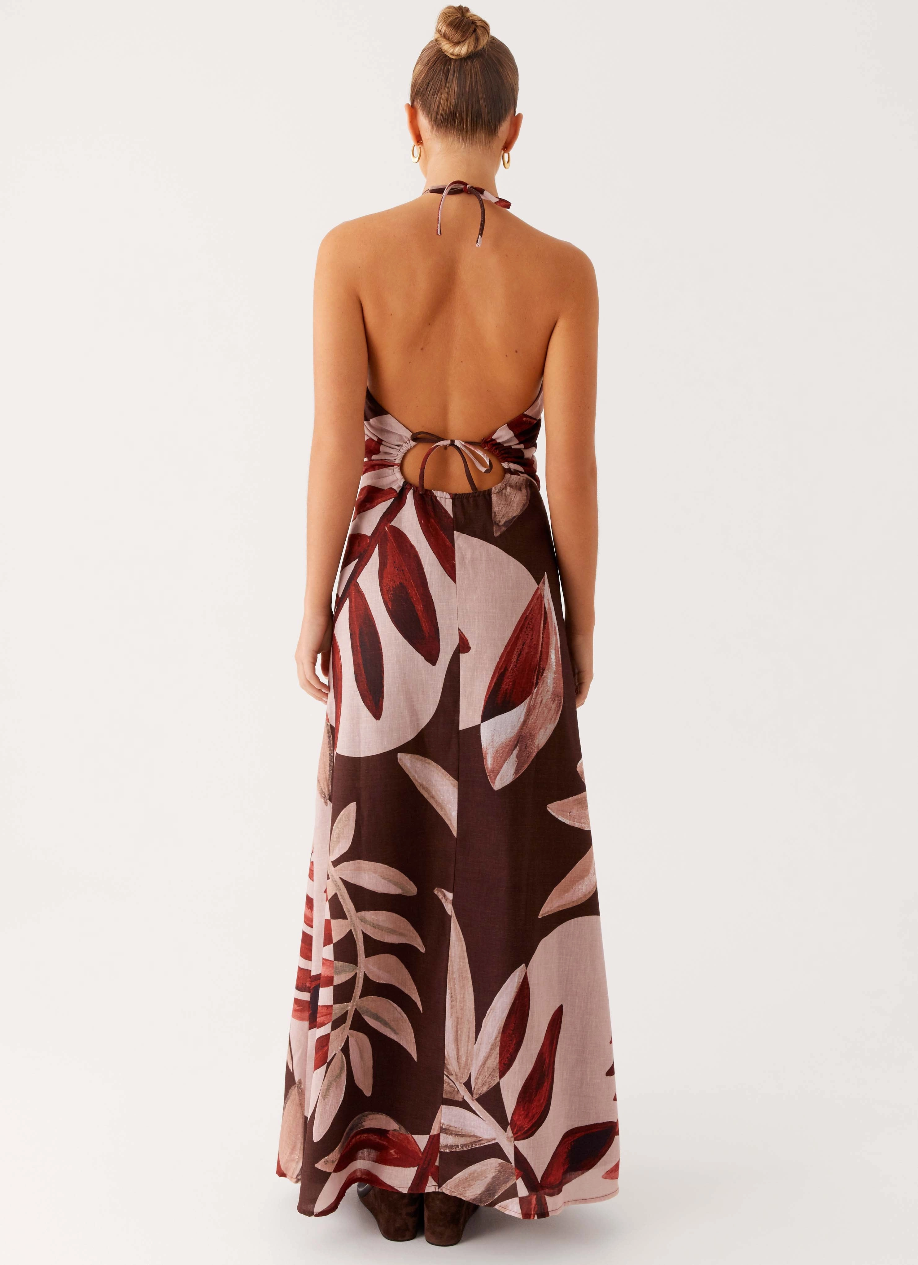 Ramona Linen Maxi Dress - Cinnamon Palm Layer Base