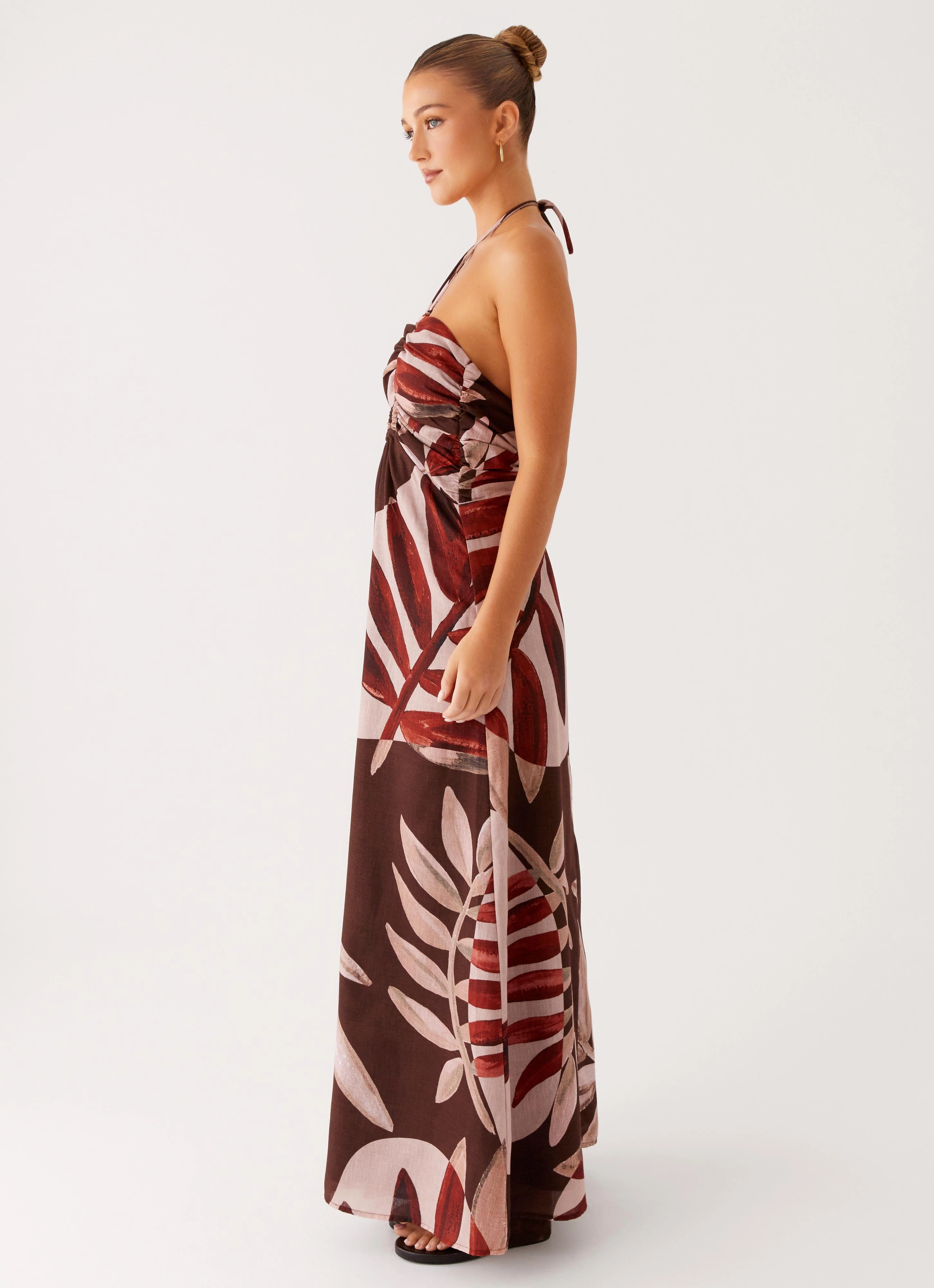 Ramona Linen Maxi Dress - Cinnamon Palm Flexible Fit