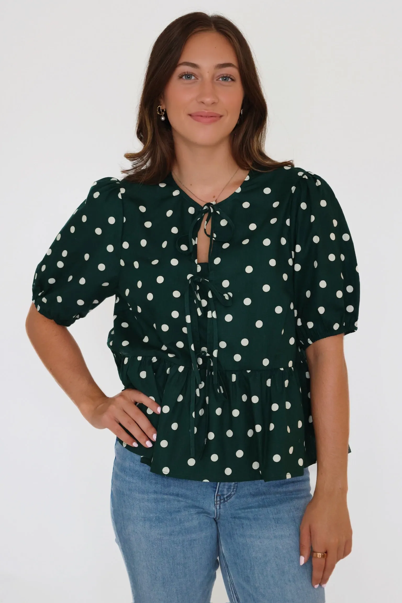 Agner Polka Dot Top AirflowVents DoubleLayeredCollar