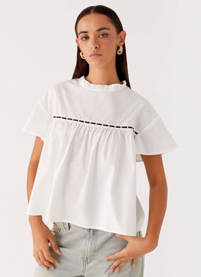 Lila Babydoll Top - White YarnBlend