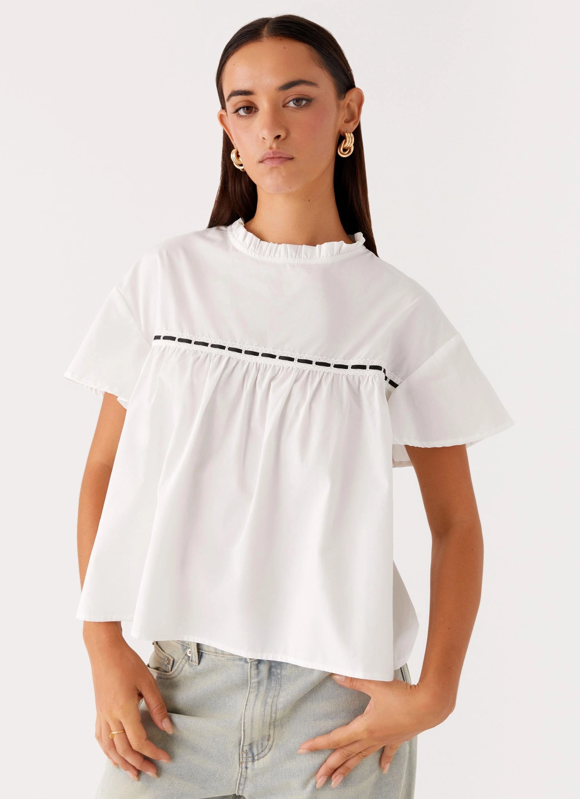 Lila Babydoll Top - White YarnBlend