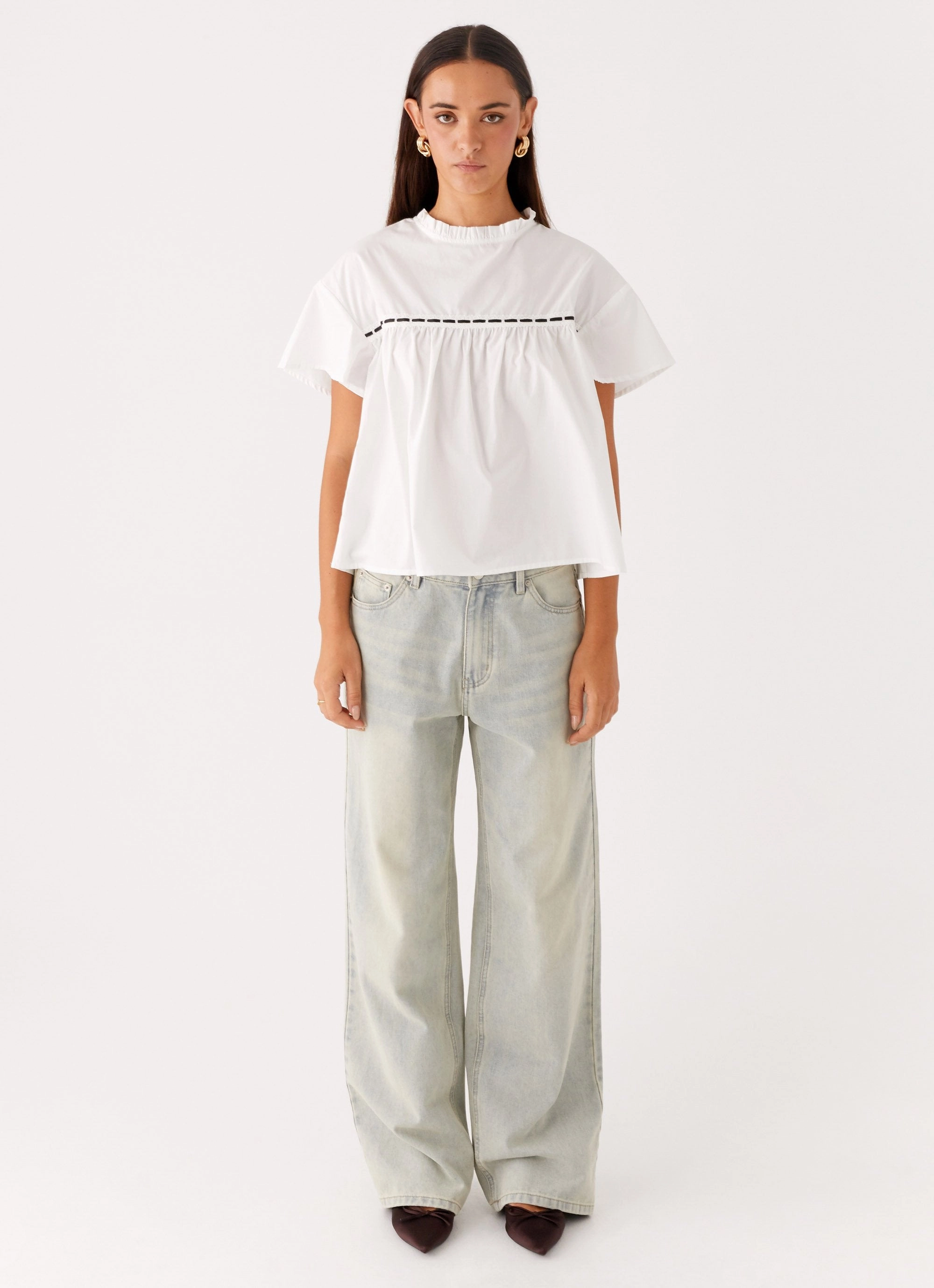 Lila Babydoll Top - White Ultra Soft Texture AllPurpose Design