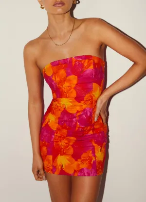 Stuck On You Mini Tube Dress - Floral Sun Blush Shade LayeredHemline