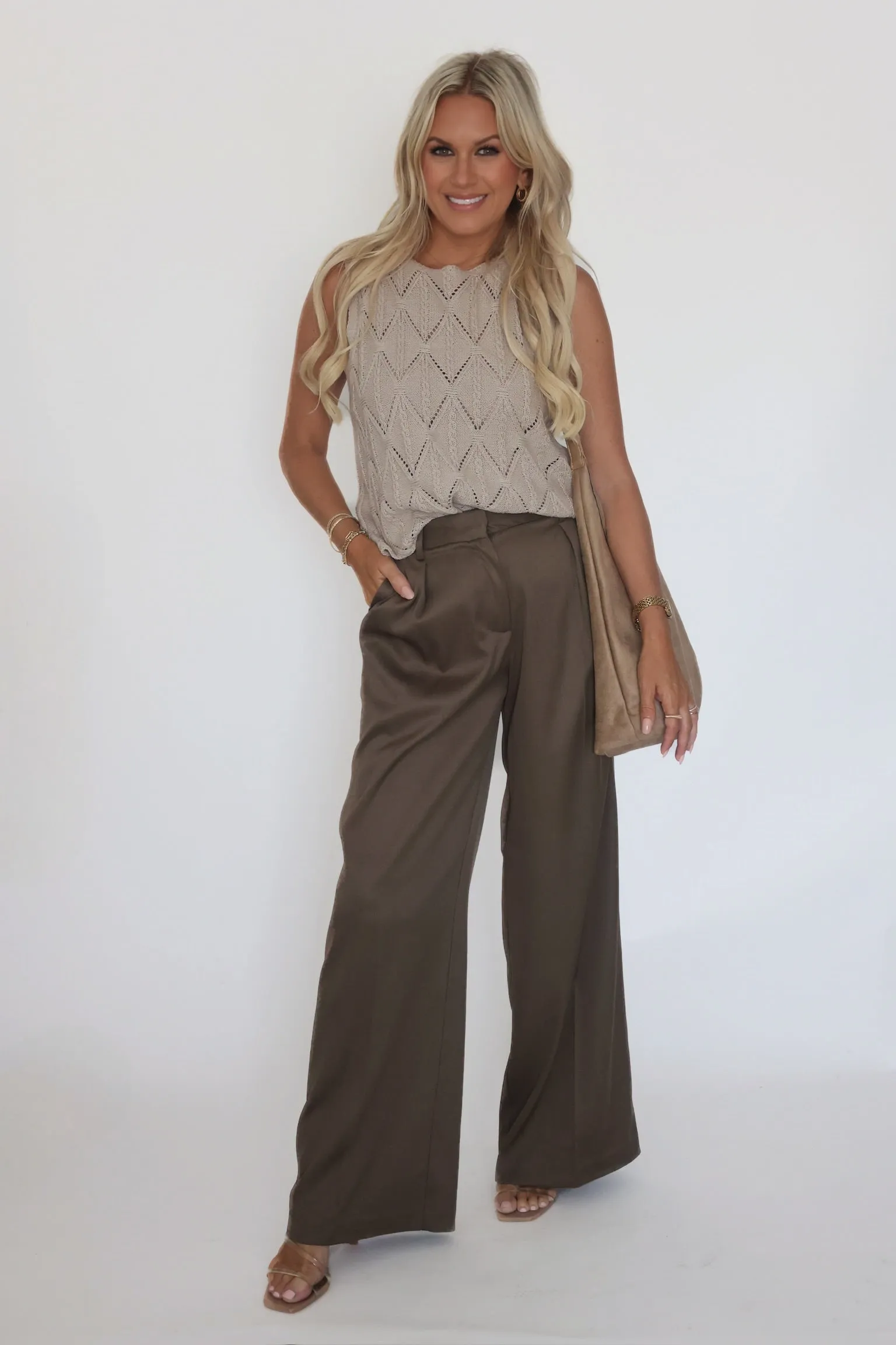 Lilibet Satin Pant - Khaki Soft Material Comfy Wardrobe