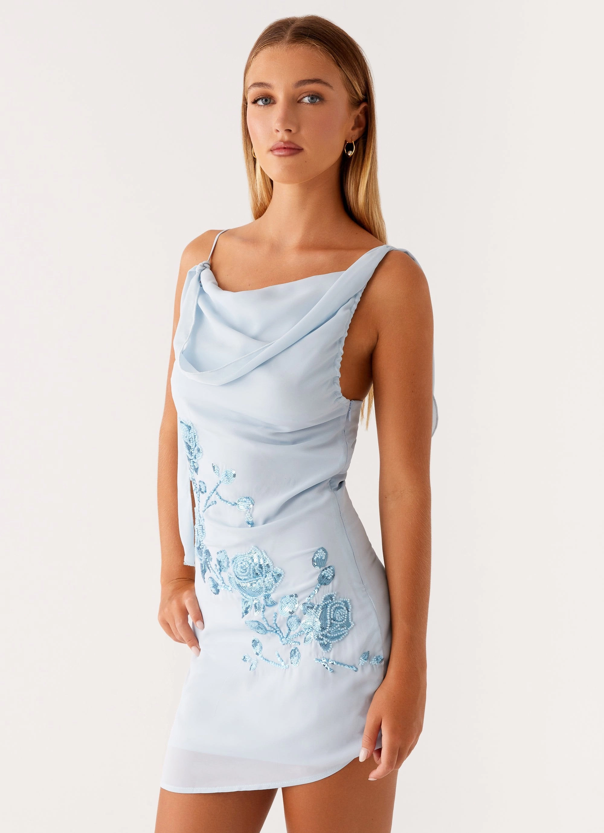 Lily Beaded Mini Dress - Pastel Blue Cool Season