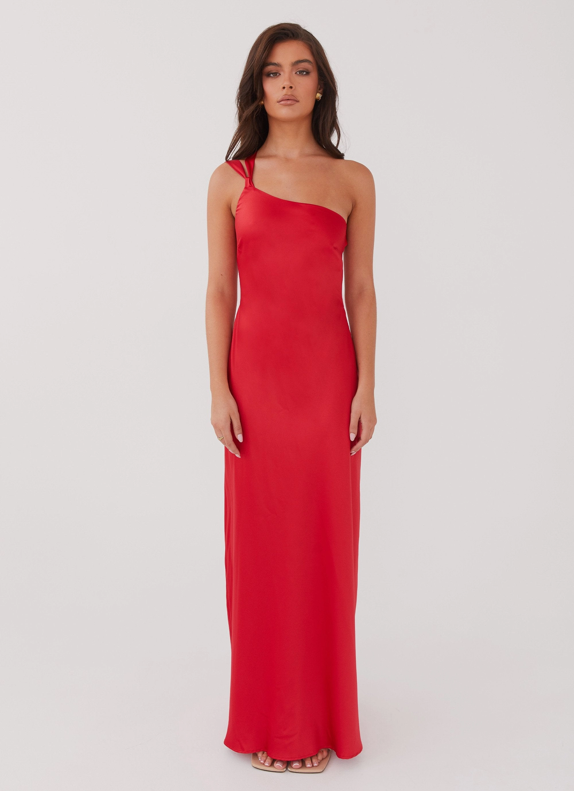 Delancy One Shoulder Maxi Dress - Rouge Red Gentle Shine Refined Finish