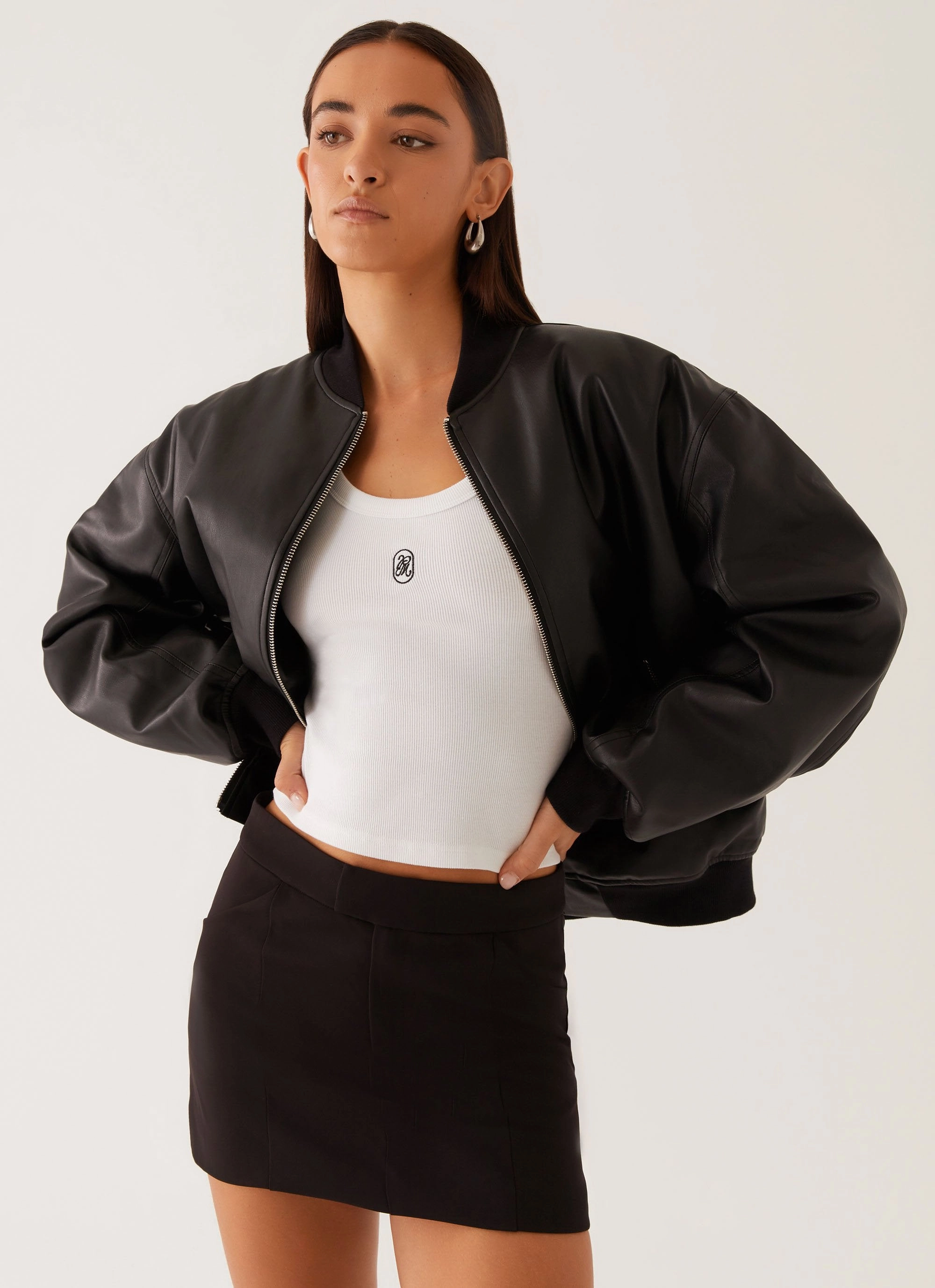 Lincoln Bomber Jacket - Black Glossy Finish Adjustable Cuff Design