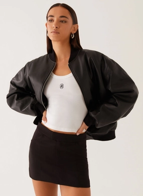 Lincoln Bomber Jacket - Black Glossy Finish Adjustable Cuff Design