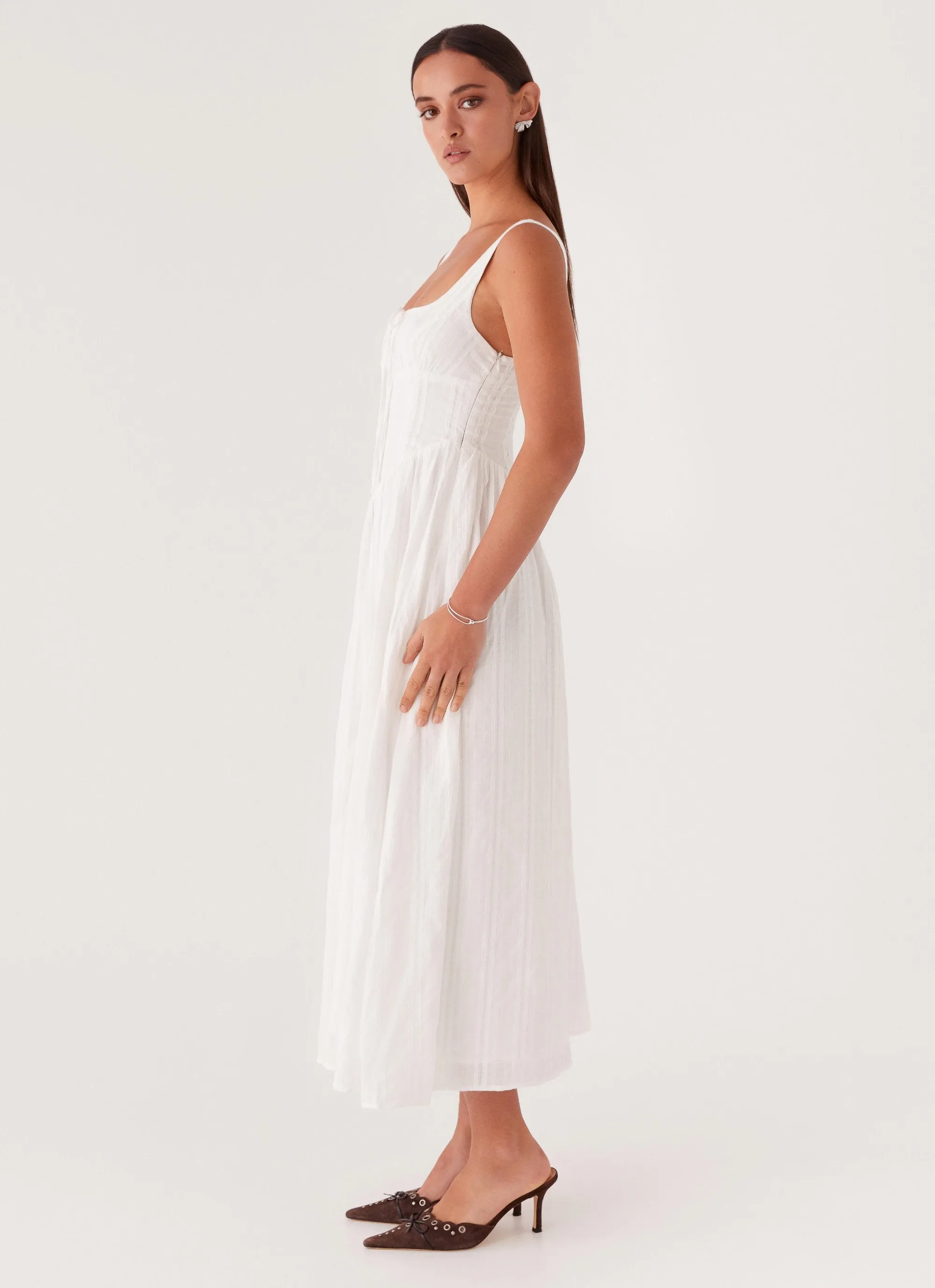 Pascuelle Midi Dress - White Tactile Feel Fall Tone