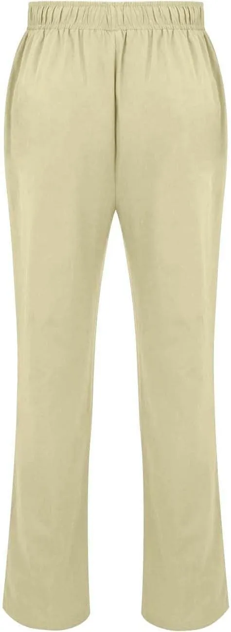 Linen Dress Pants for Men Summer Baggy Beach Wedding Yoga Pants with Pockets Loose Fit Trousers with Elastic Waist